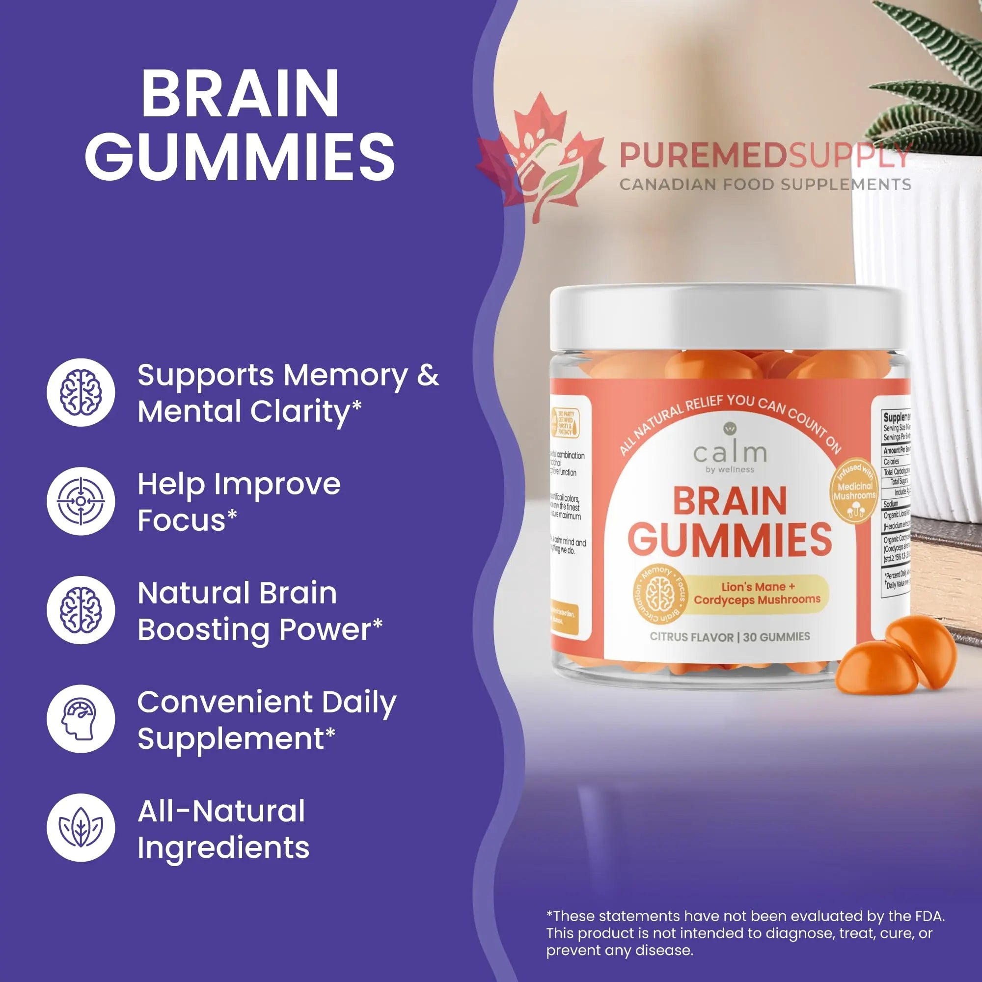 Calm by Wellness Lion’s Mane Gummies for Adults – Vegan Mushroom Gummies with Lion’s Mane & Cordyceps for Brain Support, Memory & Focus, Immune Boost – Citrus Flavor, 30 Count Calm by Wellness buy supplements canada
