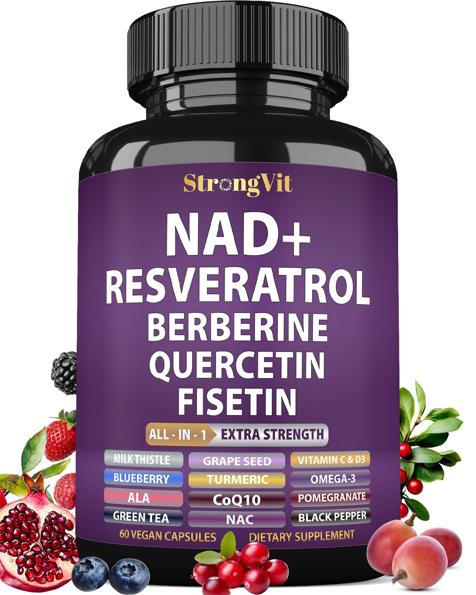 NAD Resveratrol Supplement with Berberine, Quercetin, CoQ10. Anti-Aging Formula for Women & Men. Liposomal NAD Plus, NAD+ Booster, Pure Organic Vitamin, USA StrongVit buy supplements canada