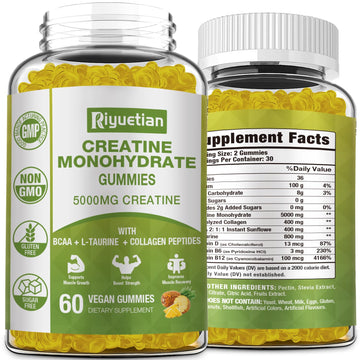 Riyuetian Creatine Monohydrate Gummies, Creatine for Men & Women, Chewable Creatine for Enhancing Focus and Endurance, 5g Creatine per Serving, Sugar-Free, 60 Count Riyuetian buy supplements canada