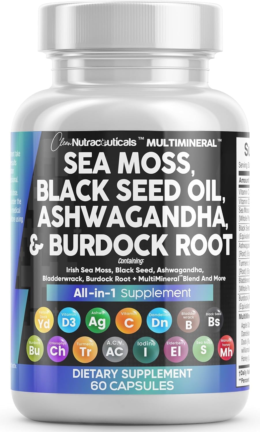 Clean Nutraceuticals Sea Moss Black Seed Oil Ashwagandha Turmeric Bladderwrack Burdock & Vitamin C Vitamin D3 with Elderberry Clean Nutraceuticals buy supplements canada