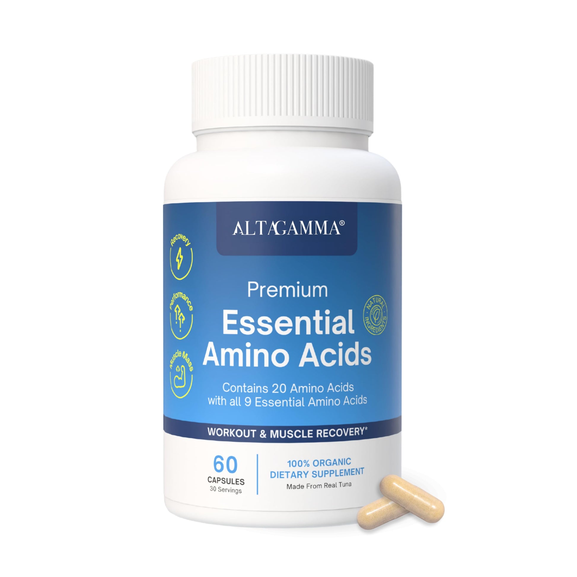 ALTAGAMMA Pure Amino Acids Complex - Protein for Pre/Post Workout, Energy & Muscle Recovery - 9 Essential Amino Acids Supplement (EAA) & BCAAs - Leucine, Lysine, L Tyrosine, L Arginine, 60 Capsules ALTAGAMMA buy supplements canada