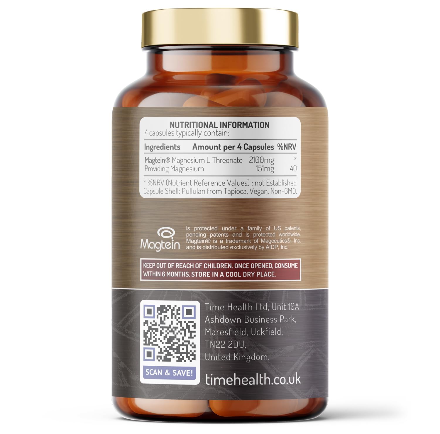 Magtein® Magnesium – 120 Capsules – High Strength 2100mg – Highly Bioavailable Time Health buy supplements canada