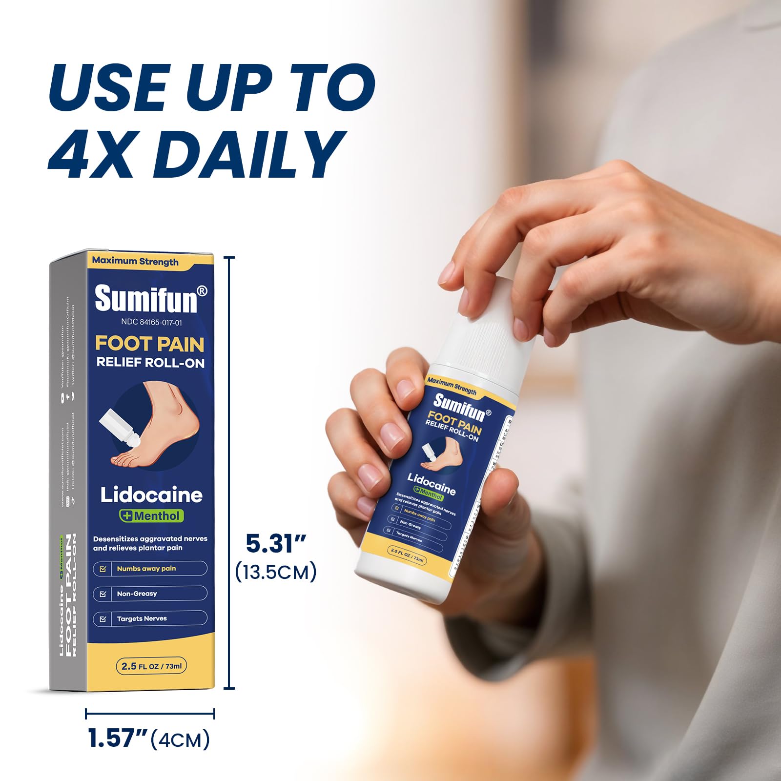Sumifun Foot Pain Relief Lidocaine Roll-On - Maximum Strength OTC for Plantar Fasciitis & Heel Pain - Fast-Drying, Non-Greasy Formula, 2.5 Fl Oz * 2 Sumifun buy supplements canada