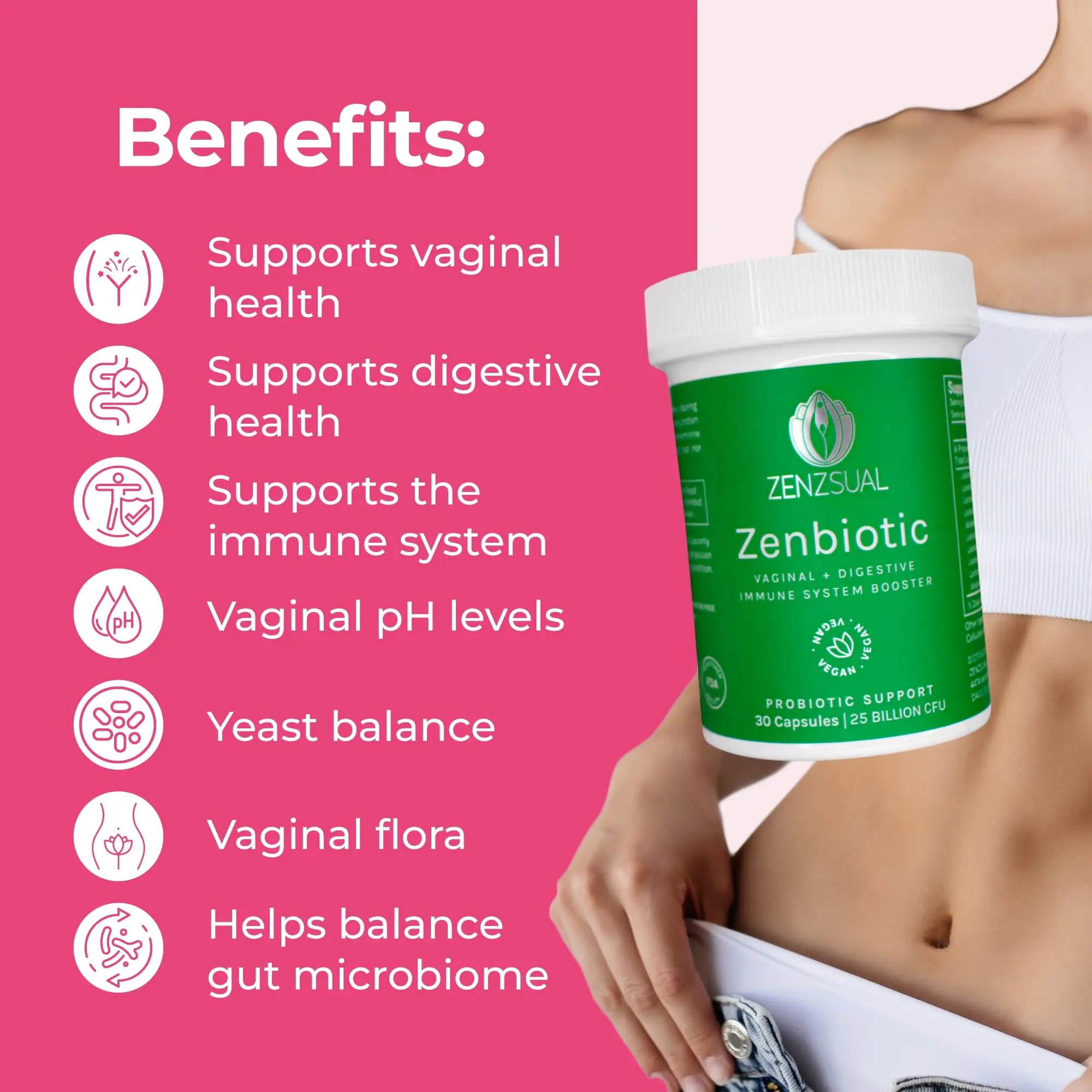 ZENZSUAL Zenbiotic Probiotics Support for Women – 25 Billion CFU, Vaginal Health & pH Balance Support, Odor & Yeast Control, Gut & Digestive Health, Urinary Comfort, Hormone Balance, 30 Vegan Capsules ZENZSUAL buy supplements canada
