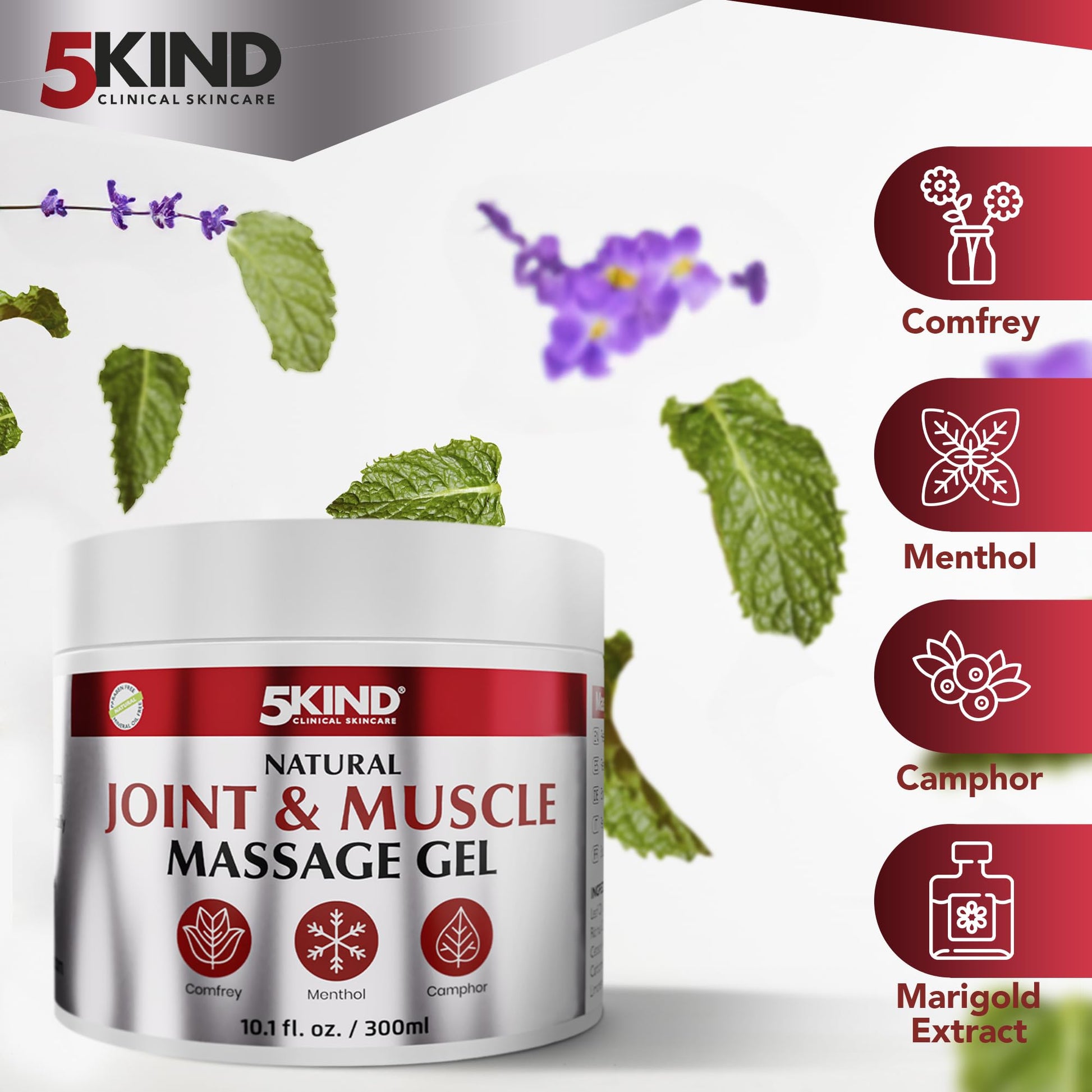Natural Joint & Musccle Therapy Gel 10.1 Fl Oz- Calendula Cream with Camphor, Comfrey & Menthol - High Strength Revitalising Muscle Rub- Joint Gel for Muscles, Back, Knees, Neck & Shoulders 5Kind 5kind clinical skincare buy supplements canada