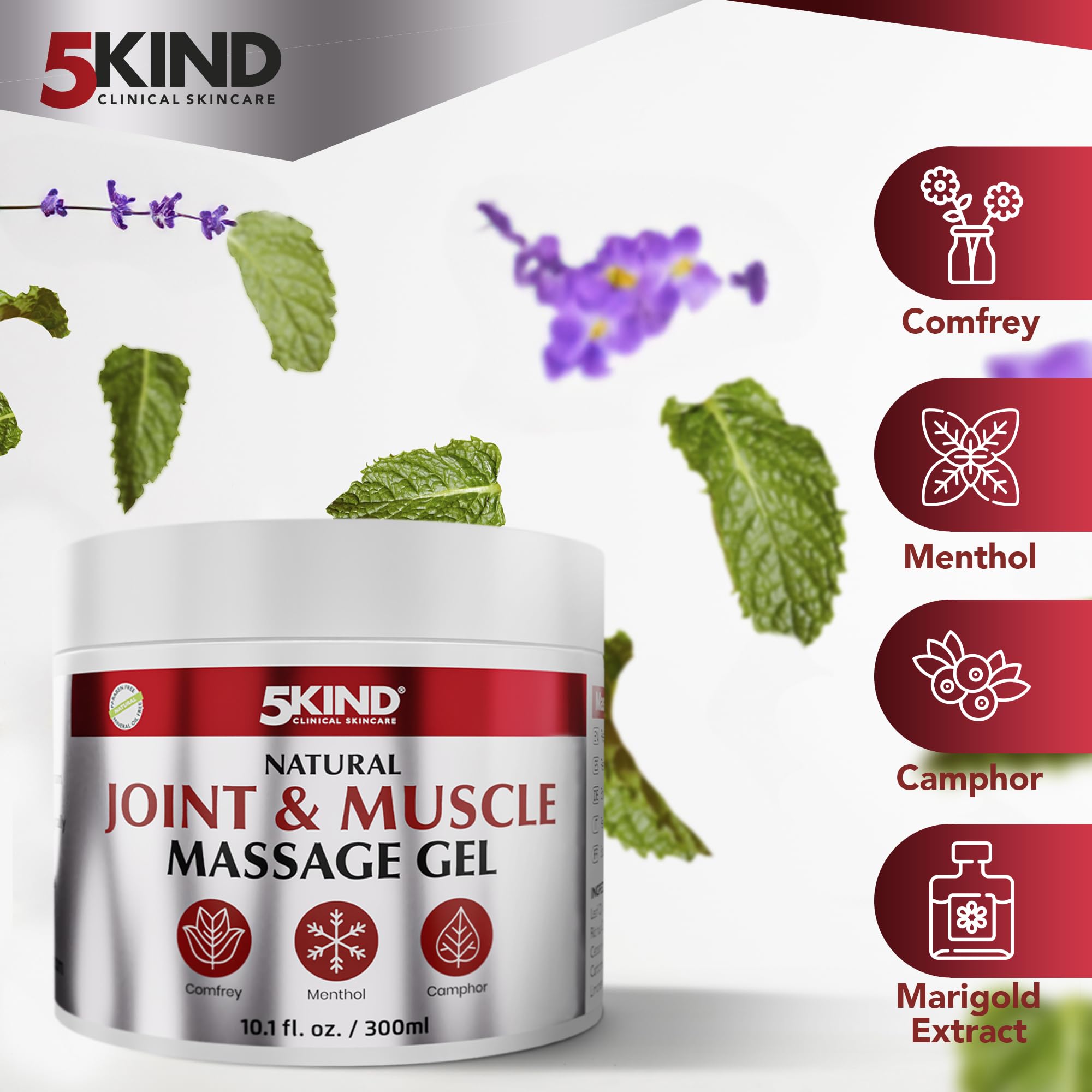 Natural Joint & Musccle Therapy Gel 10.1 Fl Oz- Calendula Cream with Camphor, Comfrey & Menthol - High Strength Revitalising Muscle Rub- Joint Gel for Muscles, Back, Knees, Neck & Shoulders 5Kind 5kind clinical skincare buy supplements canada