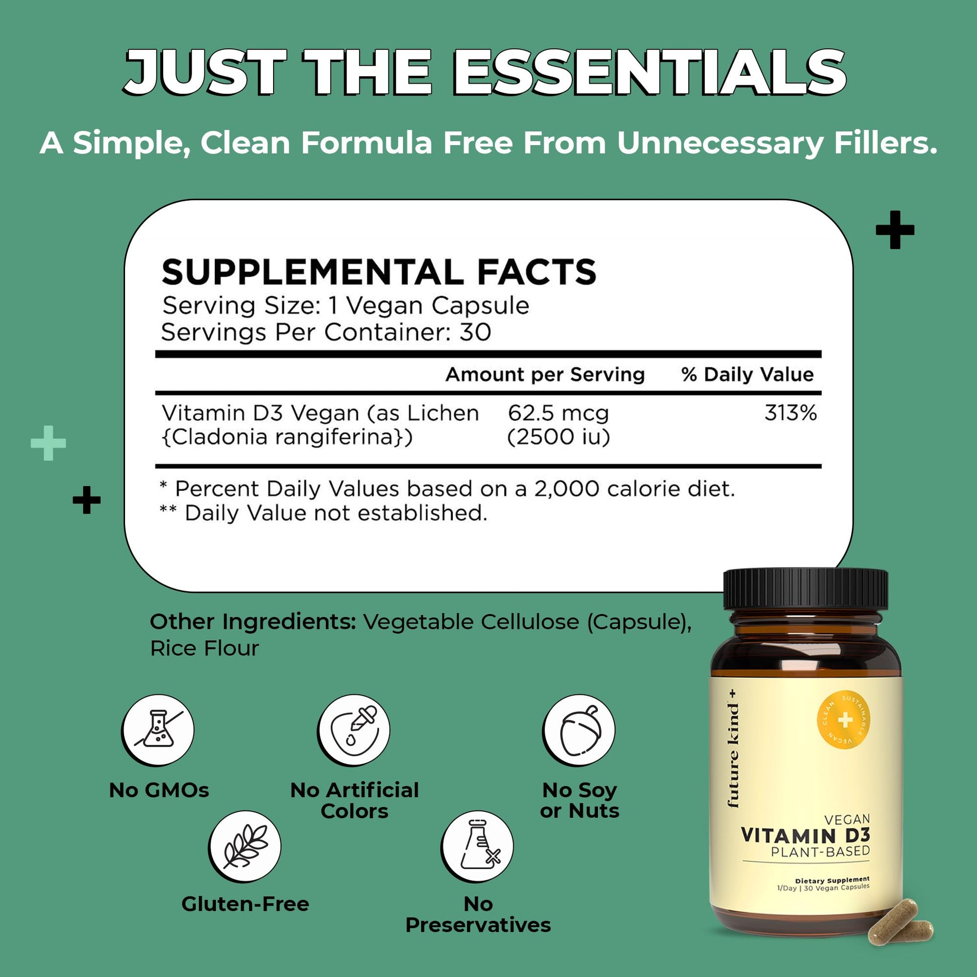 Future Kind Vitamin D3 2500 IU for Bone and Muscle Function, Vitamin D Vegan Supplement from Plant Lichen, Non-GMO, Sugar Free, Pure Vitamin D3, Promotes Natural Resilience, 30 Capsules Future Kind buy supplements canada