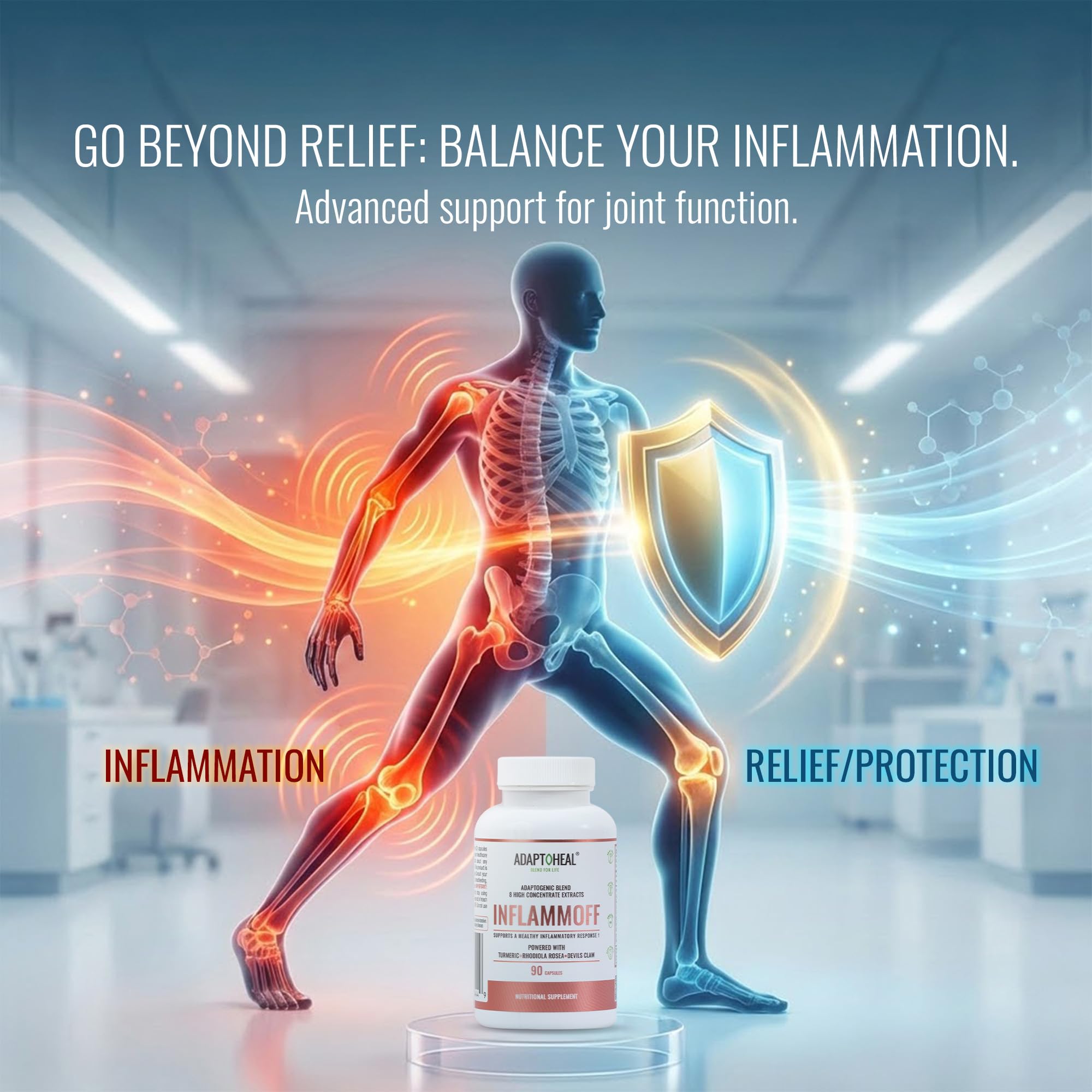ADAPTOHEAL Inflammoff - Adaptogenic Supplement Designed to Support Joint, Muscle and Tissue Inflammation Naturally, 8 Highly Concentrated extracts with Turmeric and Rhodiola rosea (90 Capsules) ADAPTOHEAL buy supplements canada