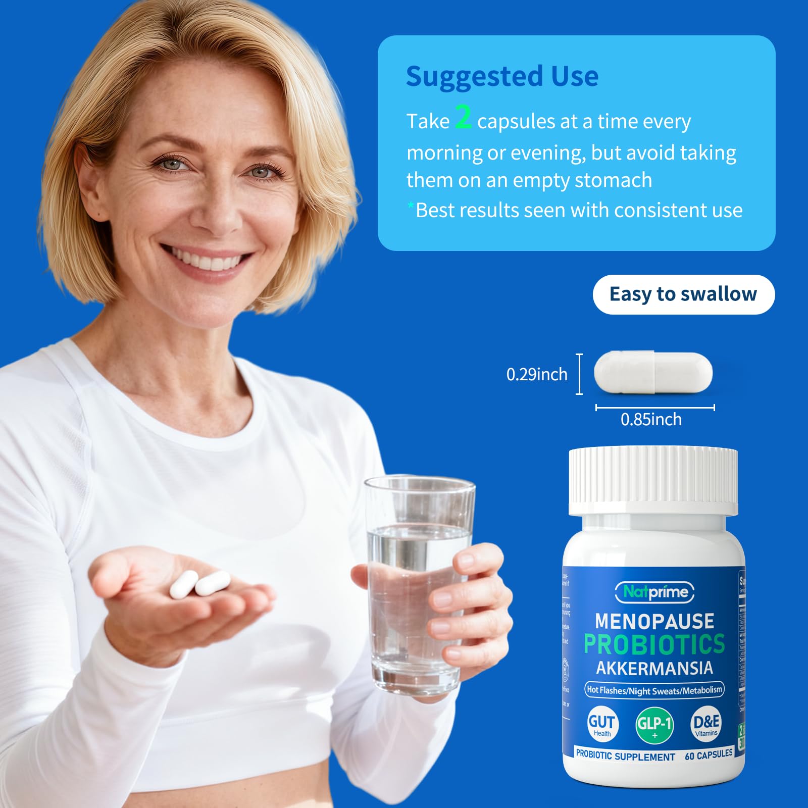 Natprime Menopause Supplements for Women - 60 Billion CFU Akkermansia Probiotic for Hormonal Balance, Night Sweats, Hot Flashes Relief, Gut Health, Mood Support & URO Viginal probiotic - 60 Ct 30 Day Natprime buy supplements canada