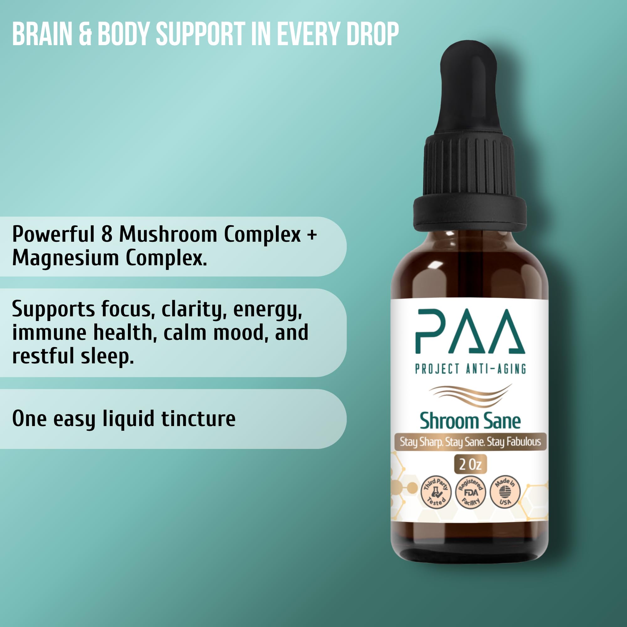 Project Anti-Aging Shroom Sane Liquid Drops with Lion’s Mane Mushroom Supplement Drops – 8 Mushroom Complex Tincture with Reishi, Cordyceps, Turkey Tail & Magnesium – USDA Organic, Vegan, Project Anti-Aging buy supplements canada