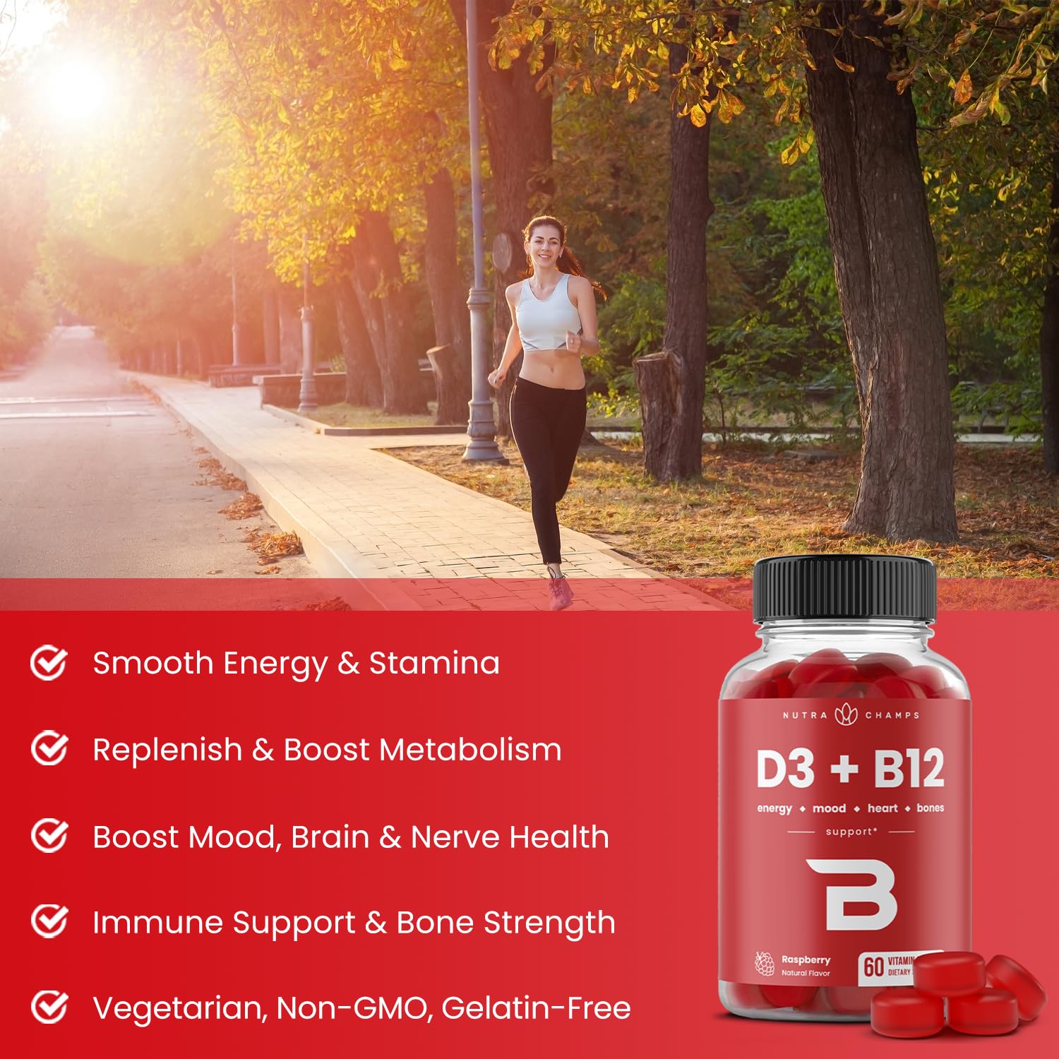 NutraChamps Vitamin D3 & B12, Methyl B12 Gummies for Adults & Kids, Enhanced with Vitamin D 3 & B9 Vitamin Folate, Natural Energy, Mood NutraChamps buy supplements canada