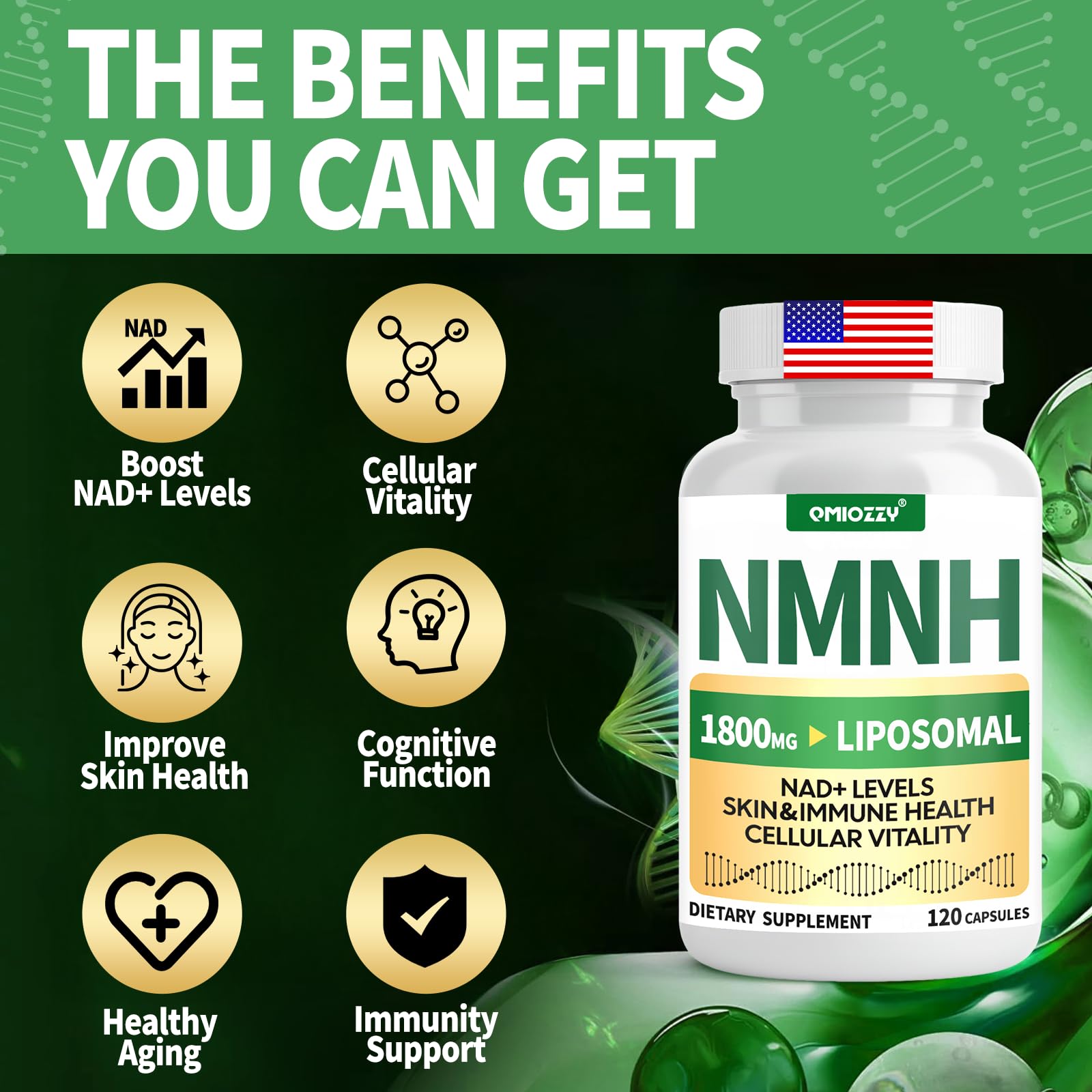 NMNH Supplement 1000mg - Nicotinamide Mononucleotide Alternative, Boost NAD+ with Liposomal Resveratrol & Nicotinamide Riboside NR, for Healthy Cellular, Aging, Energy, 120 Vegan Non-GMO Capsules Qmiozzy buy supplements canada