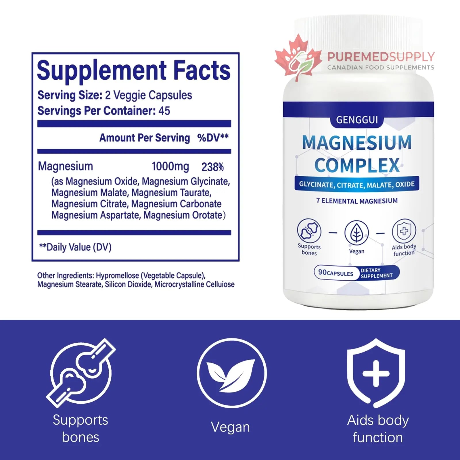 Magnesium Complex 1000mg - 7-in-1 Supplement with Glycinate, Citrate & Malate - Supports Muscle Relaxation, Sleep, Heart Health - High Absorption Capsules, 90 Count (1) CellJuvMax buy supplements canada