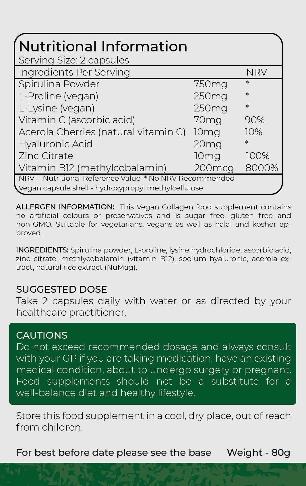Vegan Collagen Supplement - 1400mg, Spirulina, L-Lysine, L-Proline, Acerola Cherries , Vitamin C & B12, Zinc, Hyaluronic Acid, UK Made D Direct Vitality buy supplements canada