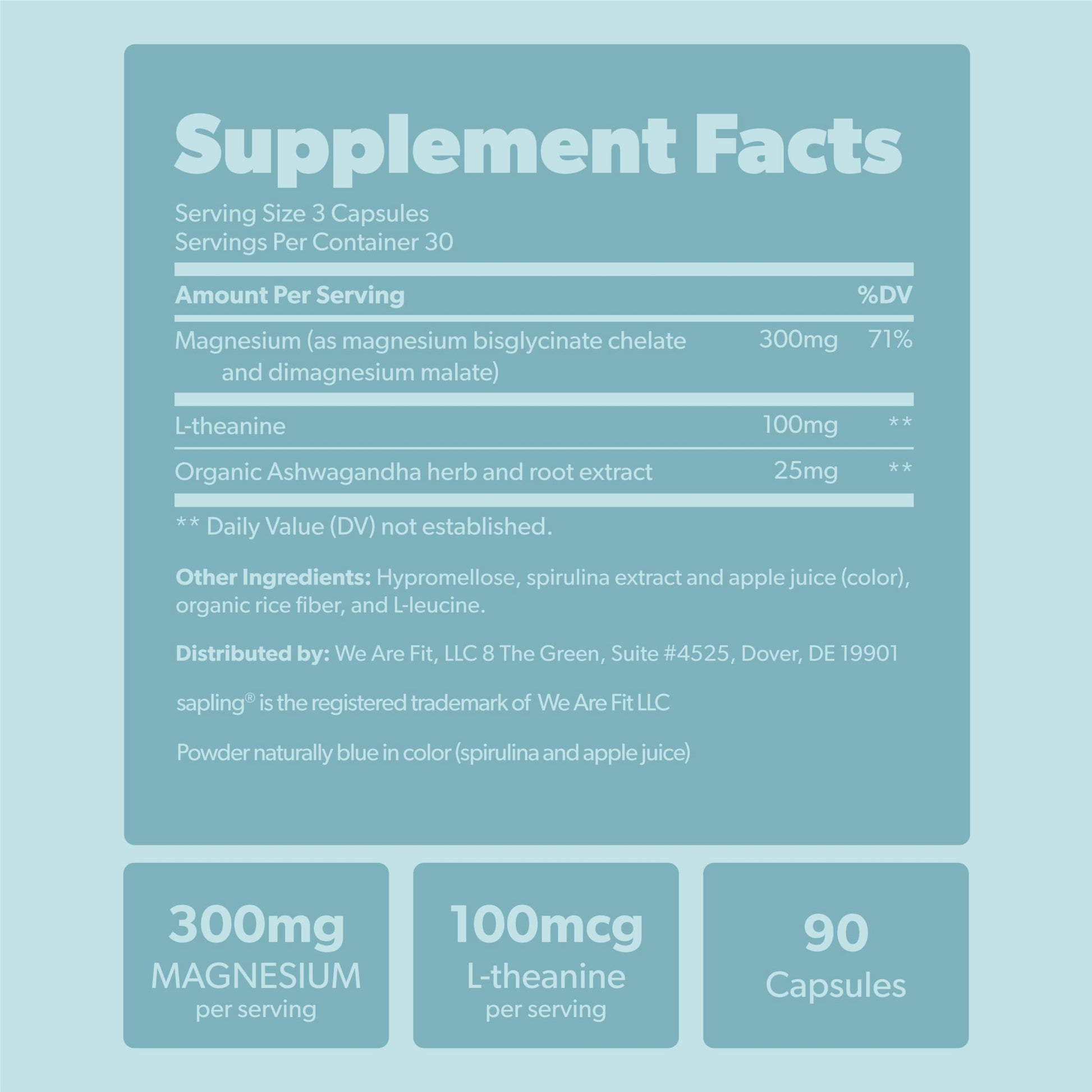 Magnesium Glycinate Complex Supplement - Chelated Magnesium Glycinate with Malate, Organic Ashwagandha, L-theanine & Blue Spirulina - High Absorption, Vegan, Non-GMO, 300mg, 90 Veggie Caps sapling buy supplements canada