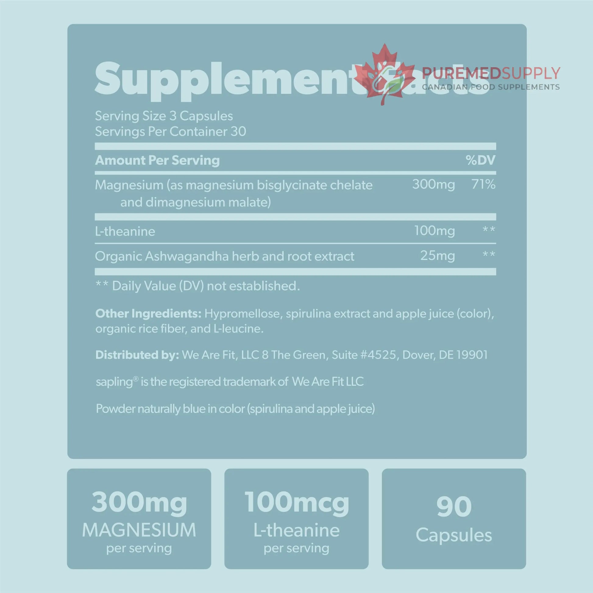 Magnesium Glycinate Complex Supplement - Chelated Magnesium Glycinate with Malate, Organic Ashwagandha, L-theanine & Blue Spirulina - High Absorption, Vegan, Non-GMO, 300mg, 90 Veggie Caps sapling buy supplements canada