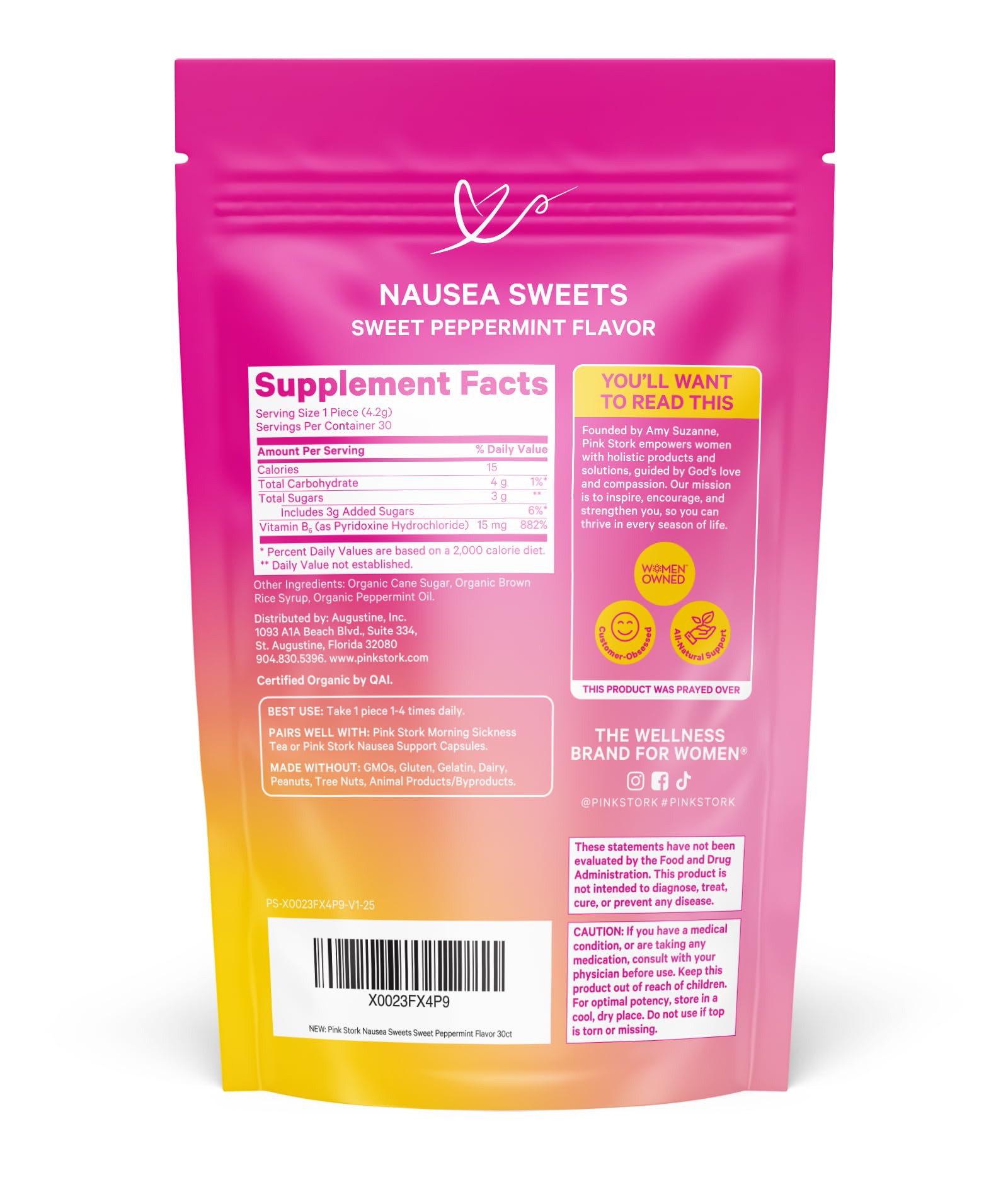 Pink Stork Organic Peppermint Sweets for Morning Sickness and Motion Sickness Support, Added Vitamin B6, 1st Trimester Pregnancy Must Haves - 30 Wrapped Peppermint Candies Pink Stork buy supplements canada