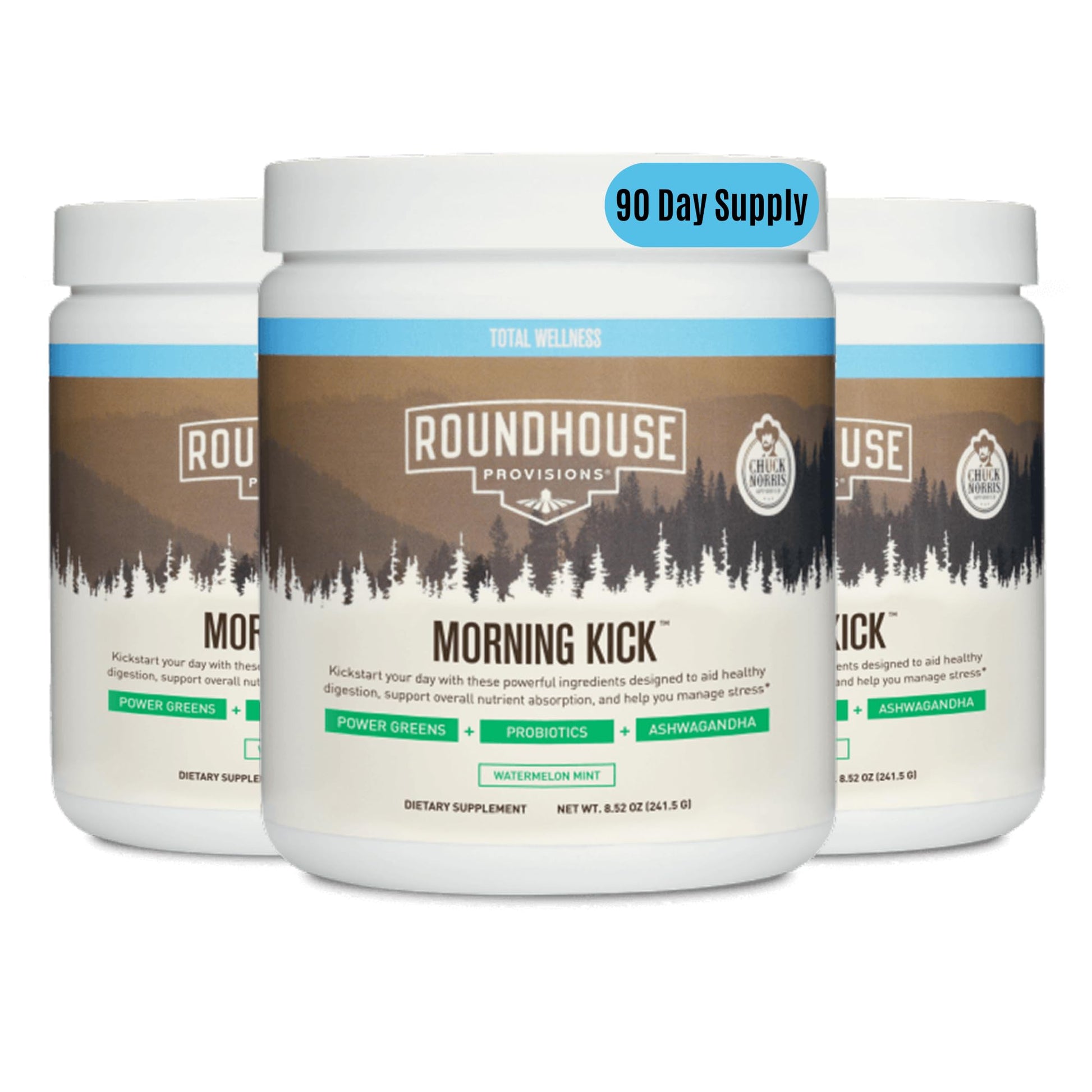 ROUNDHOUSE PROVISION Morning Kick by Chuck Norris - Watermelon Mint Flavor - Greens Superfood Powder with Probiotics, Collagen Peptides & Ashwagandha to Help Support Gut & Joint Health, 3 Pack ROUNDHOUSE PROVISION buy supplements canada