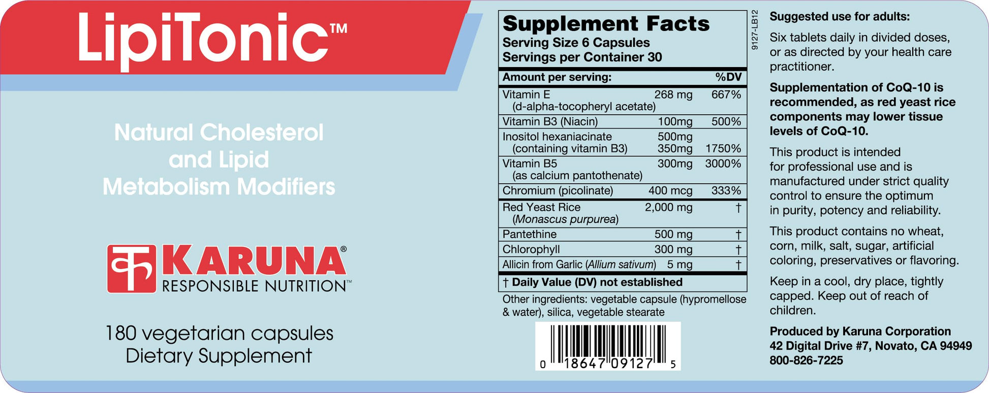 Karuna Lipitonic - 180 Vegetarian Capsules - Blend of Vitamins, Minerals, and botanicals Supporting Healthy Cholesterol Levels Already in the Normal Range and Promote Healthy lipid Metabolism Karuna buy supplements canada