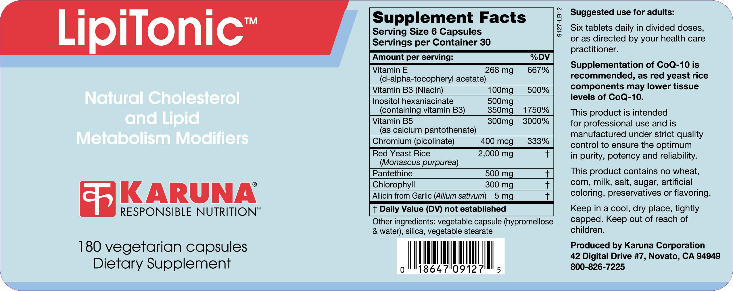 Karuna Lipitonic - 180 Vegetarian Capsules - Blend of Vitamins, Minerals, and botanicals Supporting Healthy Cholesterol Levels Already in the Normal Range and Promote Healthy lipid Metabolism Karuna buy supplements canada