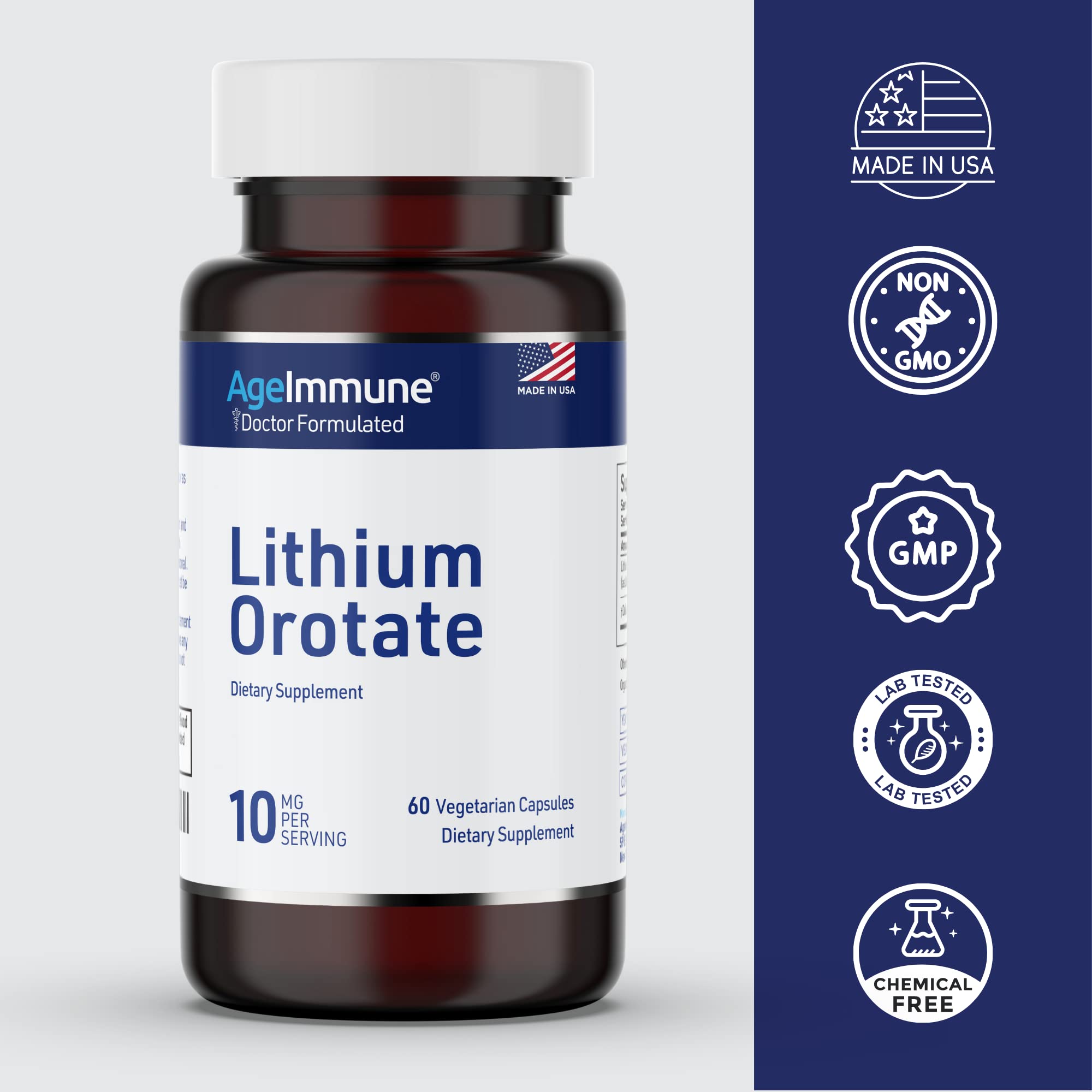 Lithium Orotate 10mg per Capsule - 60 Vegetarian Capsules. Memory and Emotional Wellness Support - Magnesium Stearate Free AgeImmune buy supplements canada