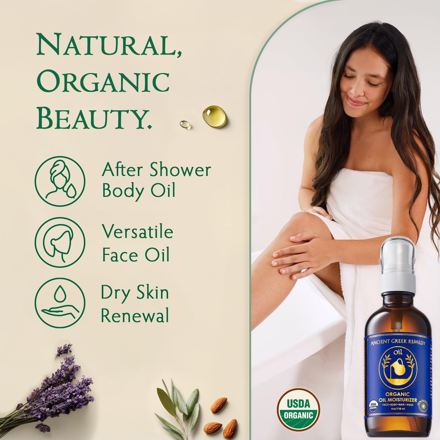 Ancient Greek Remedy Body Oil - Organic After Shower Face Oil & Body Moisturizer for Dry Skin - Almond, Jojoba, Olive, Lavender Ancient Greek Remedy buy supplements canada