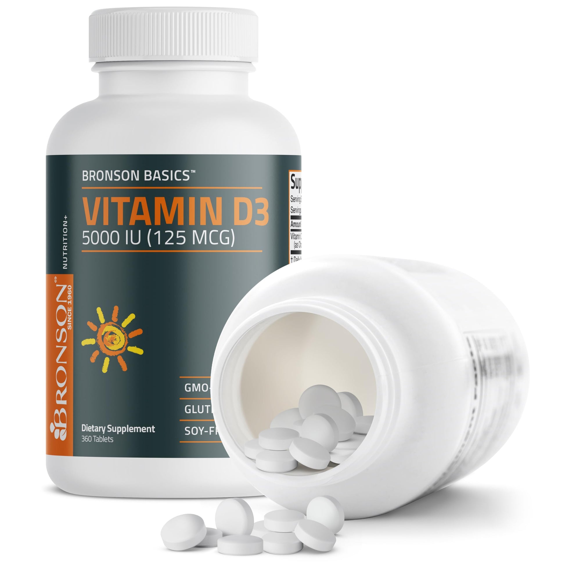 Bronson Vitamin D3 5000iu (125mcg) Healthy Muscle Function and Immune Support, Non-GMO, 360 Tablets Bronson buy supplements canada