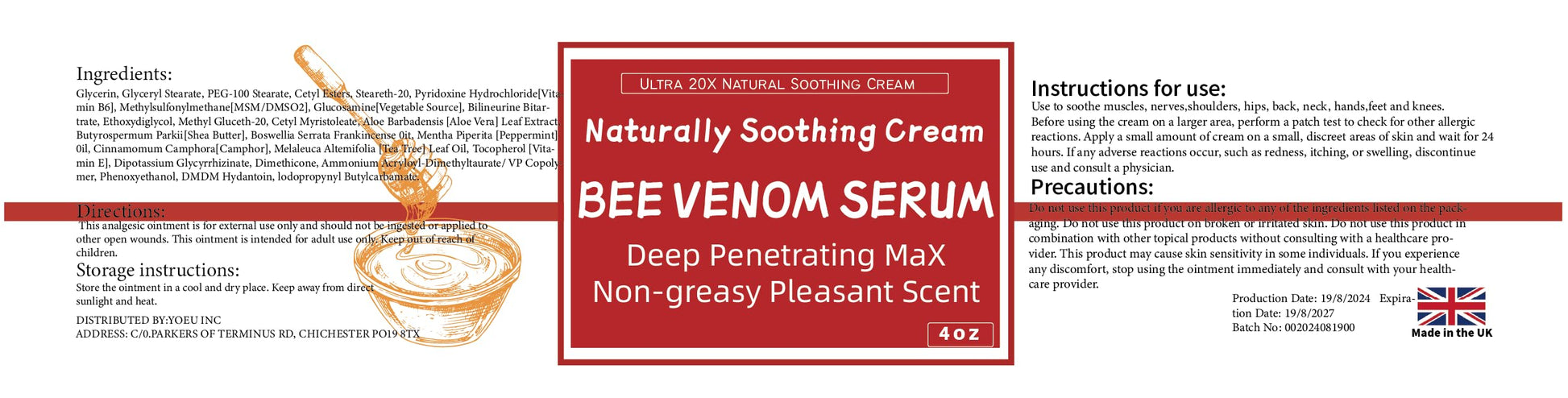 AEROMAXX Bee Venom Muscle & Joint Cream, 10X Ultra Strength Care Ointment, Natural Organic Formula, for Shoulder, Back, Neck, Hands, Knuckles, Elbows, Feet, Leg, Knees, Ankle, Adults, Seniors AEROMAXX buy supplements canada