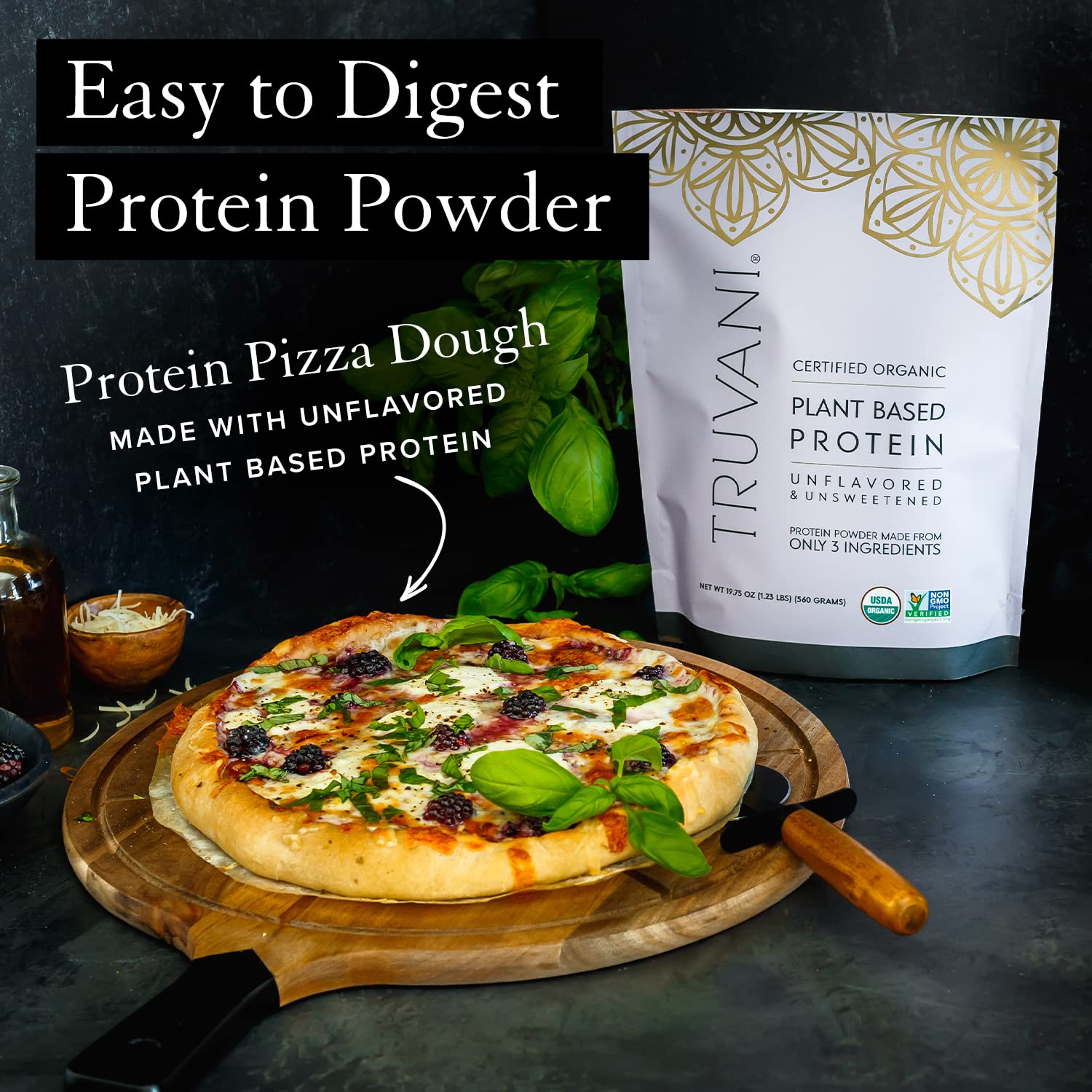 Truvani Organic Vegan Protein Powder Unflavored - 20g of Plant Based Protein, Organic Truvani buy supplements canada