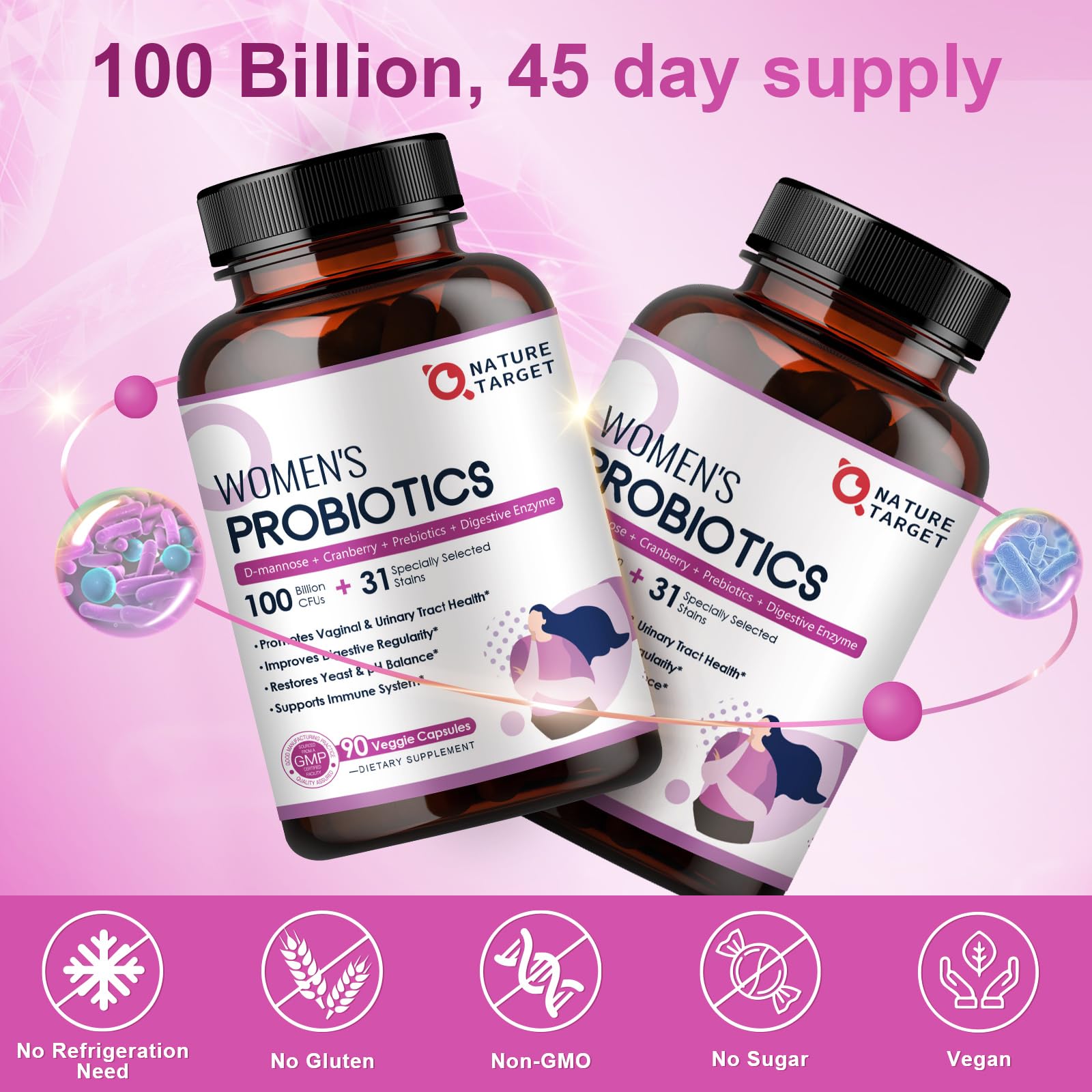 NATURE TARGET Probiotics for Women, 100 Billion CFUs Probiotic with Digestive Enzymes & Prebiotics, Vaginal Probiotics with Cranberry for Urinary Tract Health NATURE TARGET buy supplements canada