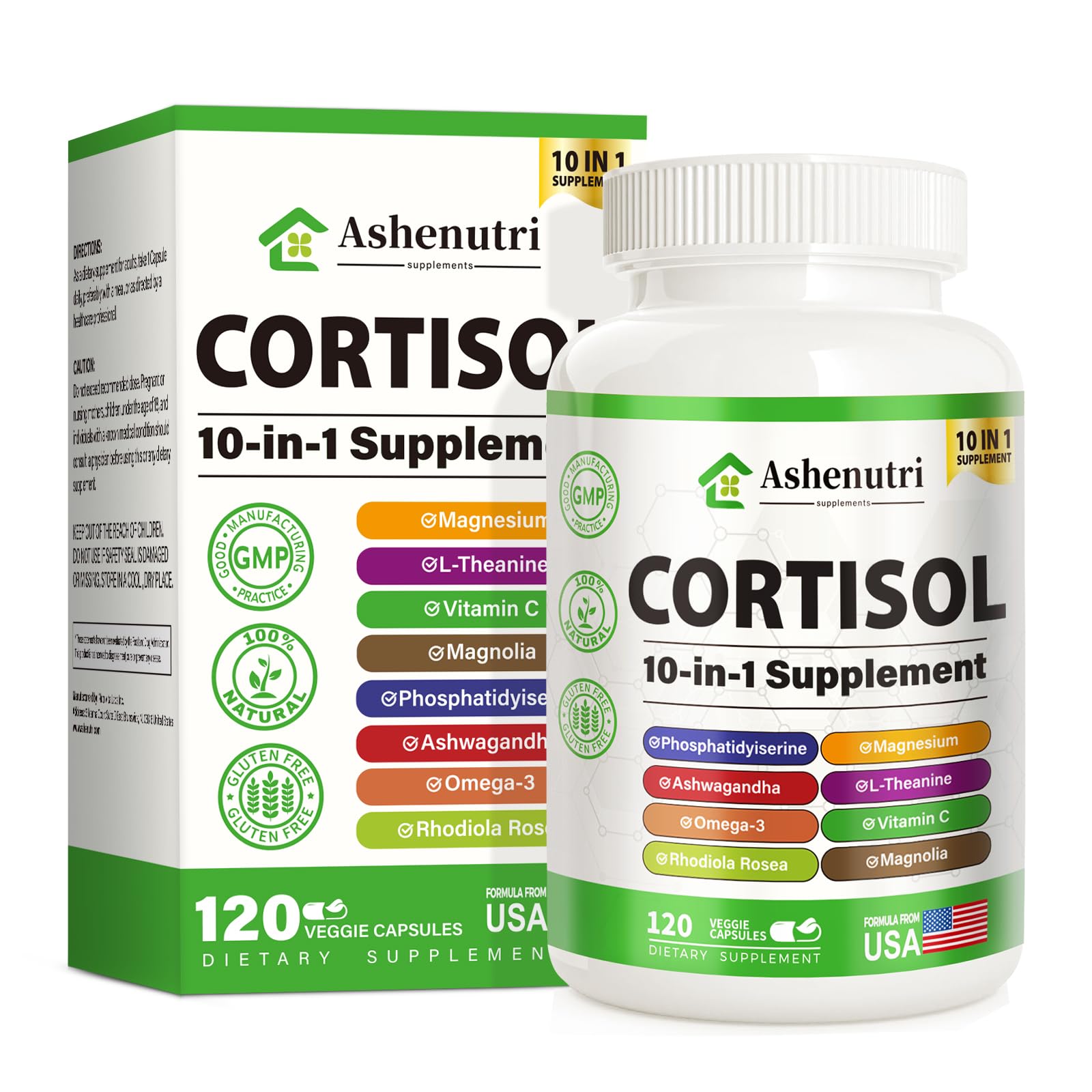 Ashenutri 10-in-1 Cortisol Supplement with Magnesium,Ashwagandha,Rhodiola Rosea,L Theanine,Hormone Balance for Women 120 Vegan Capsules Ashenutri buy supplements canada
