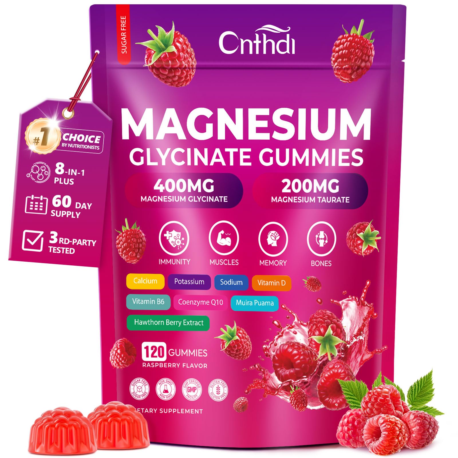CNFHDI Magnesium Glycinate Gummies 600mg, 120 Counts Chews Sugar Free Magnesium Gummies for Adults & Kids with Calcium, Zinc & CQ10, Potassium Supplements for Zzz, Brain, Muscle & Relax CNFHDI buy supplements canada