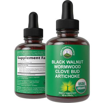 USDA Organic Wormwood Black Walnut Clove Drops Cleanse for Humans. Sugar Free Supplement for Intestinal Cleanse, Detox Support for Adults and Kids. with Artichoke and Clove Bud. Kosher, No GMOs Peak Performance buy supplements canada