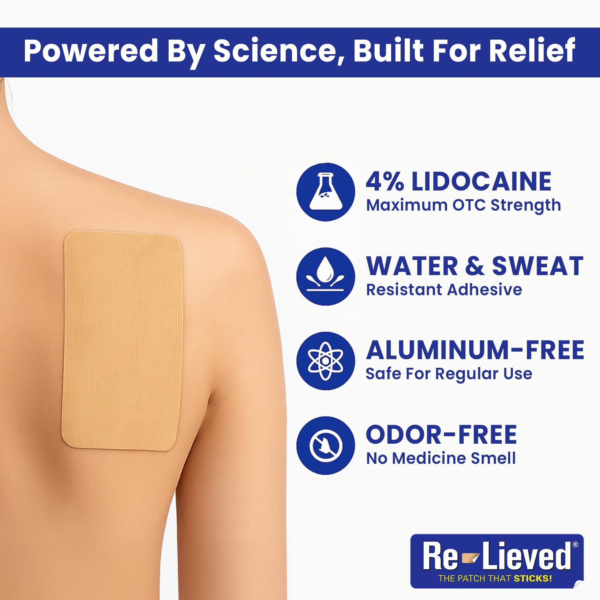 Re-Lieved 4% Lidocaine Patches Maximum Strength - Aluminum-Free, Water Resistant and USA Made -Superior Sticking Pain Relief Patches Quickly Relieves Back, Joints and Muscle Pain-3x6 Inches (31 Count) Re-lieved buy supplements canada