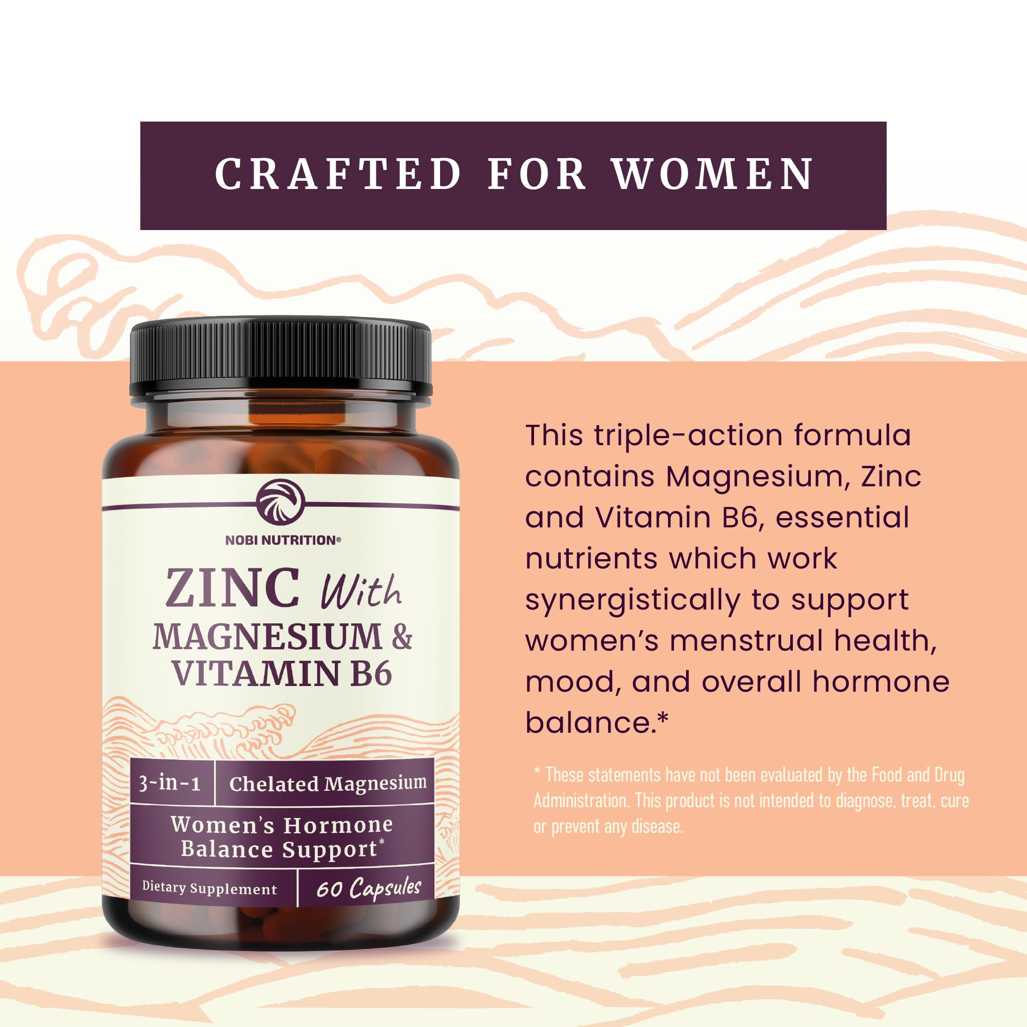 Zinc and Magnesium Supplement with Vitamin B6 | Women’s Hormone Balance, Menstrual Cycle & Immune Support | High Absorption Chelated Magnesium Glycinate with Zinc Picolinate and VIT B6 | 60 Ct Nobi Nutrition buy supplements canada