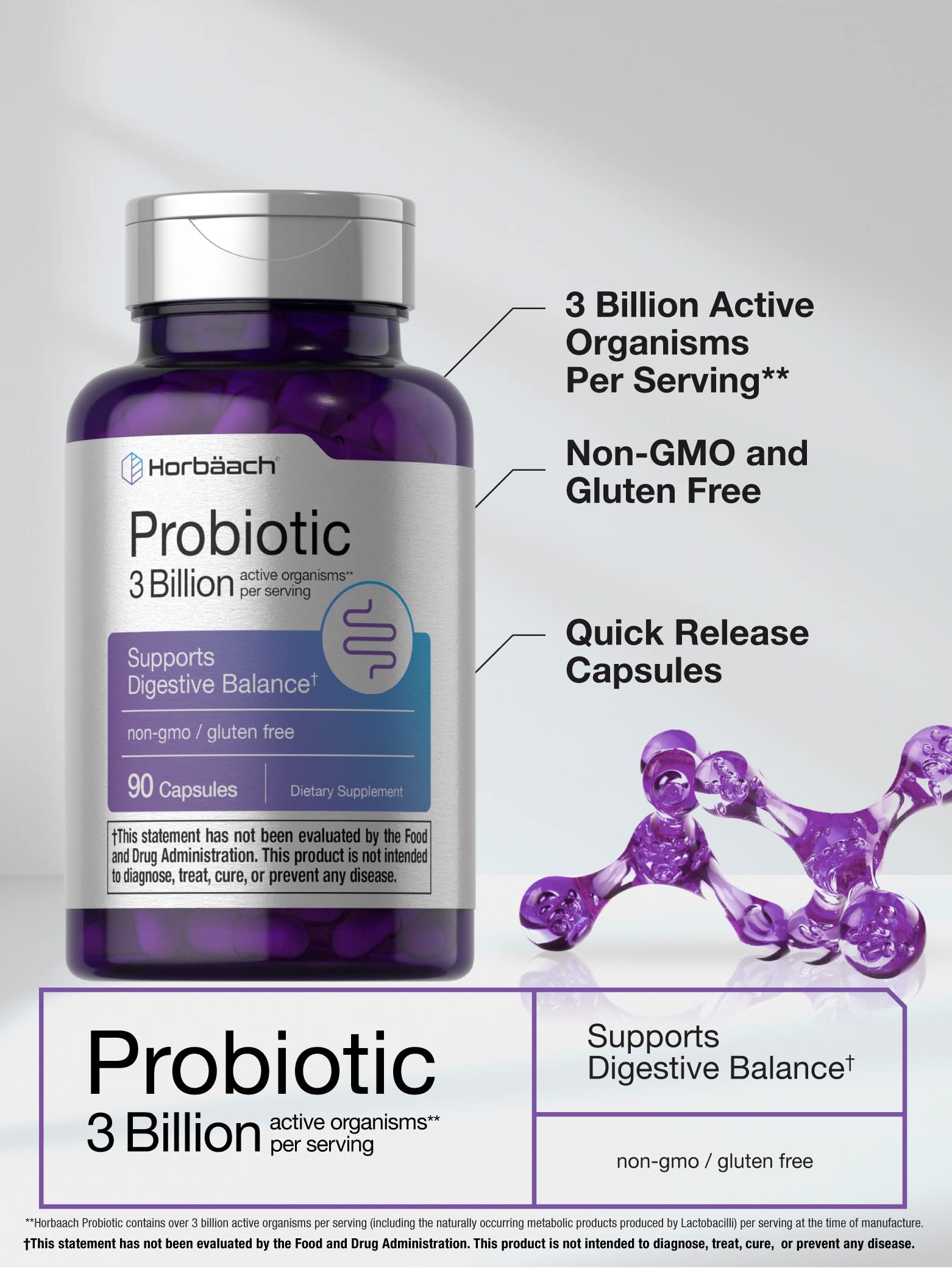 Probiotic for Women & Men's Digestive Health | 3 Billion CFU | 90 Capsules | Non-GMO Horbäach buy supplements canada