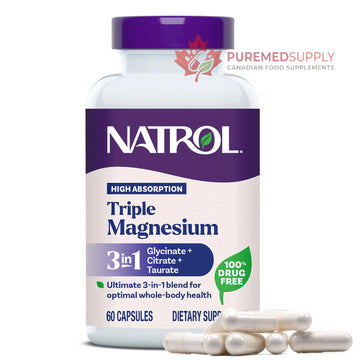 Natrol Triple Magnesium Complex Supplement, Glycinate, Citrate & Taurate 200mg High Absorption, Support Whole Body Wellness, 60 Capsules Natrol buy supplements canada