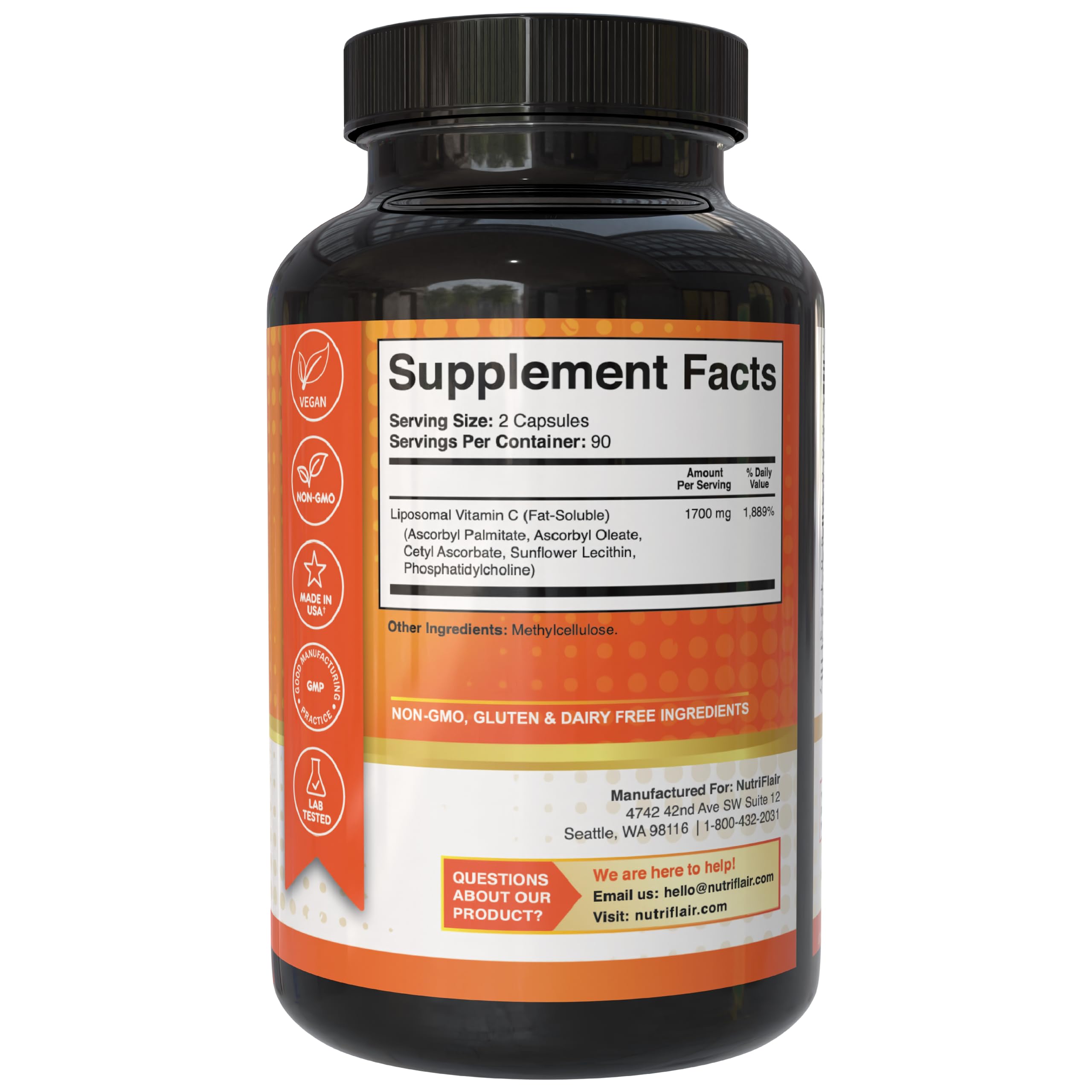 NutriFlair Liposomal Vitamin C 1700mg, 180 Capsules - High Absorption, Fat Soluble VIT C, Higher Bioavailability Immune System Support NutriFlair buy supplements canada
