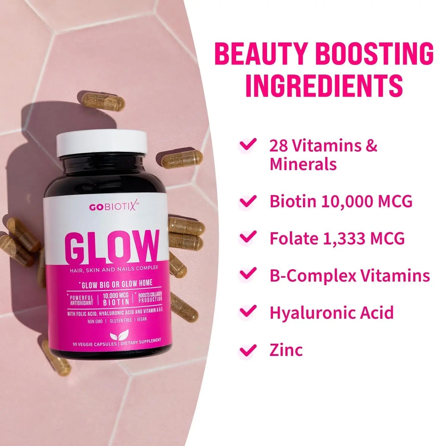 GOBIOTIX Hair Skin and Nails Vitamin Supplement - 10000mcg Biotin Pills with Hyaluronic Acid, Folate, Iron, Magnesium, and Zinc GOBIOTIX buy supplements canada