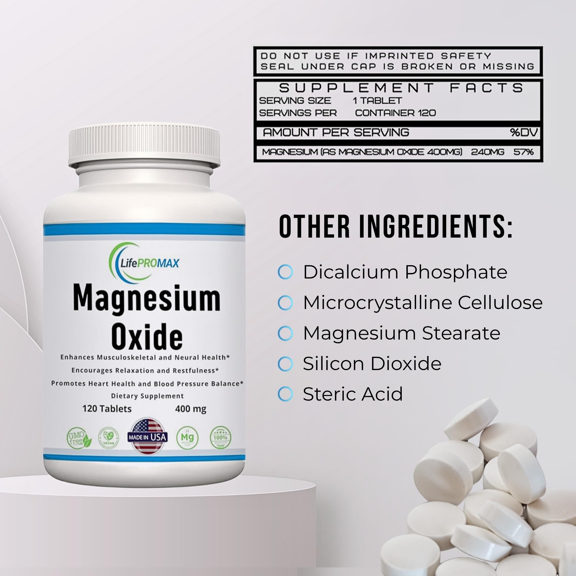 Magnesium 400mg [High Potency] Supplement – Magnesium Oxide for Immune Support, Muscle Recovery, Leg Cramps and Relaxation 120 Tablets LifePROMAX buy supplements canada