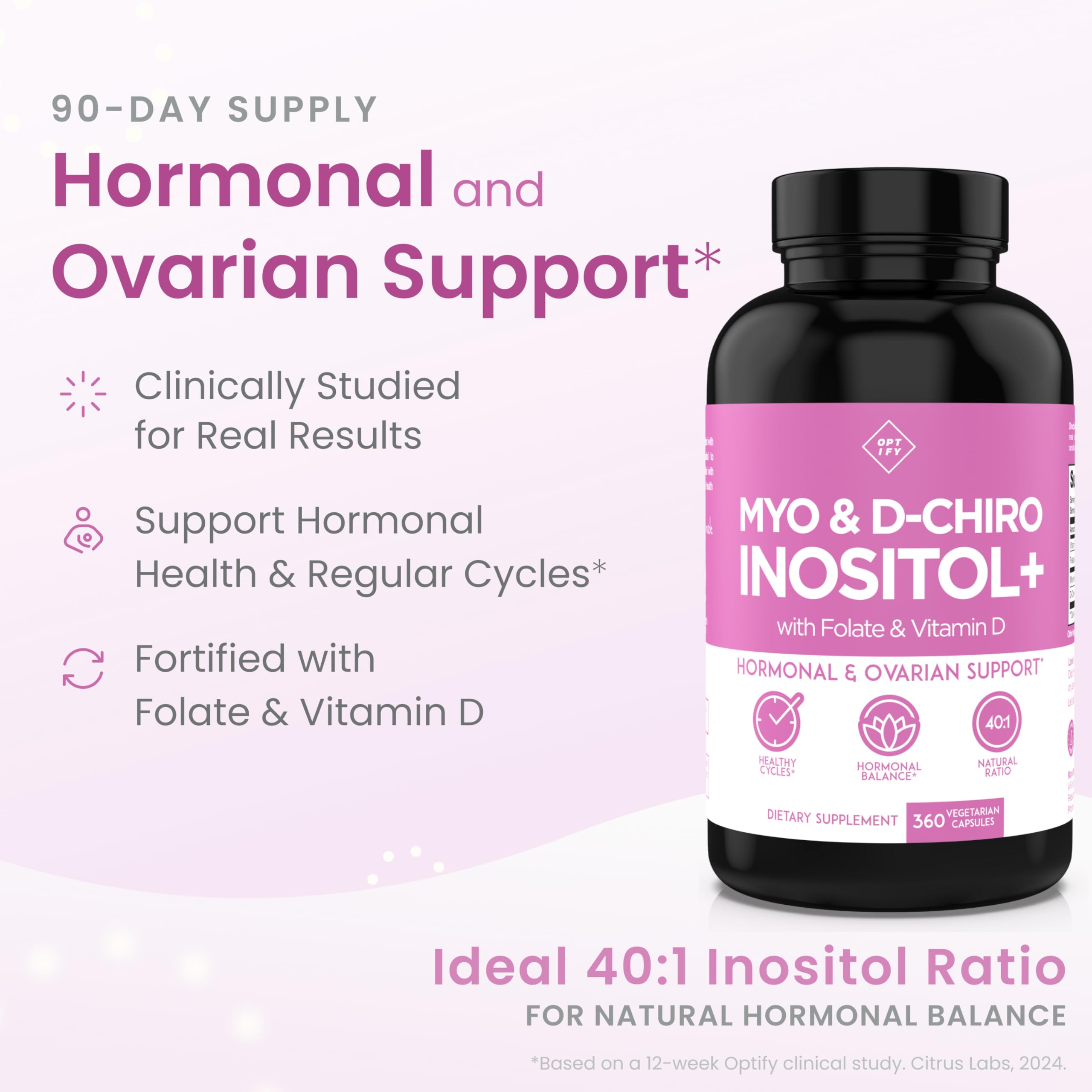 Optify Inositol Supplement for Women – 90-Day Supply – Myo-Inositol and D-Chiro Inositol with Folate and Vitamin D – 40:1 Ratio – Hormone Balance & Ovarian Support - 360 Capsules Optify buy supplements canada