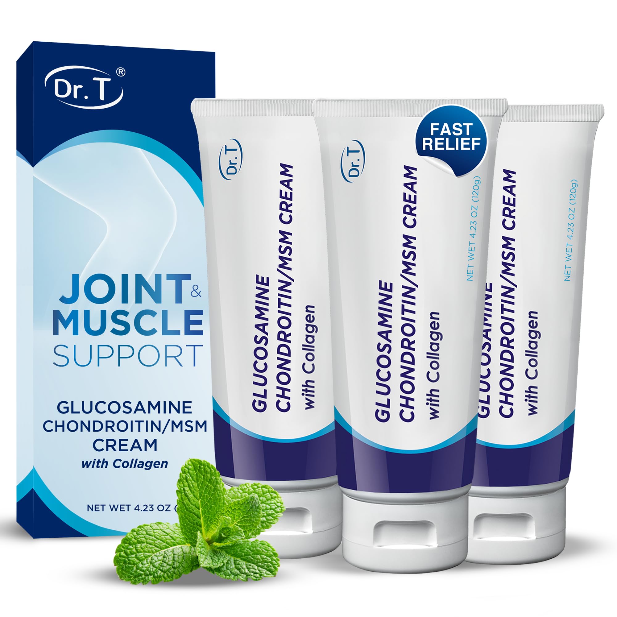 Dr. T Glucosamine Chondroitin Cream - Premium Formula with MSM and Collagen for Joint and Muscle Discomfort - Maintains Joint Strength, Flexibility & Muscle Mobility - 4.23 oz / 120g (3 Pack) Dr. T buy supplements canada