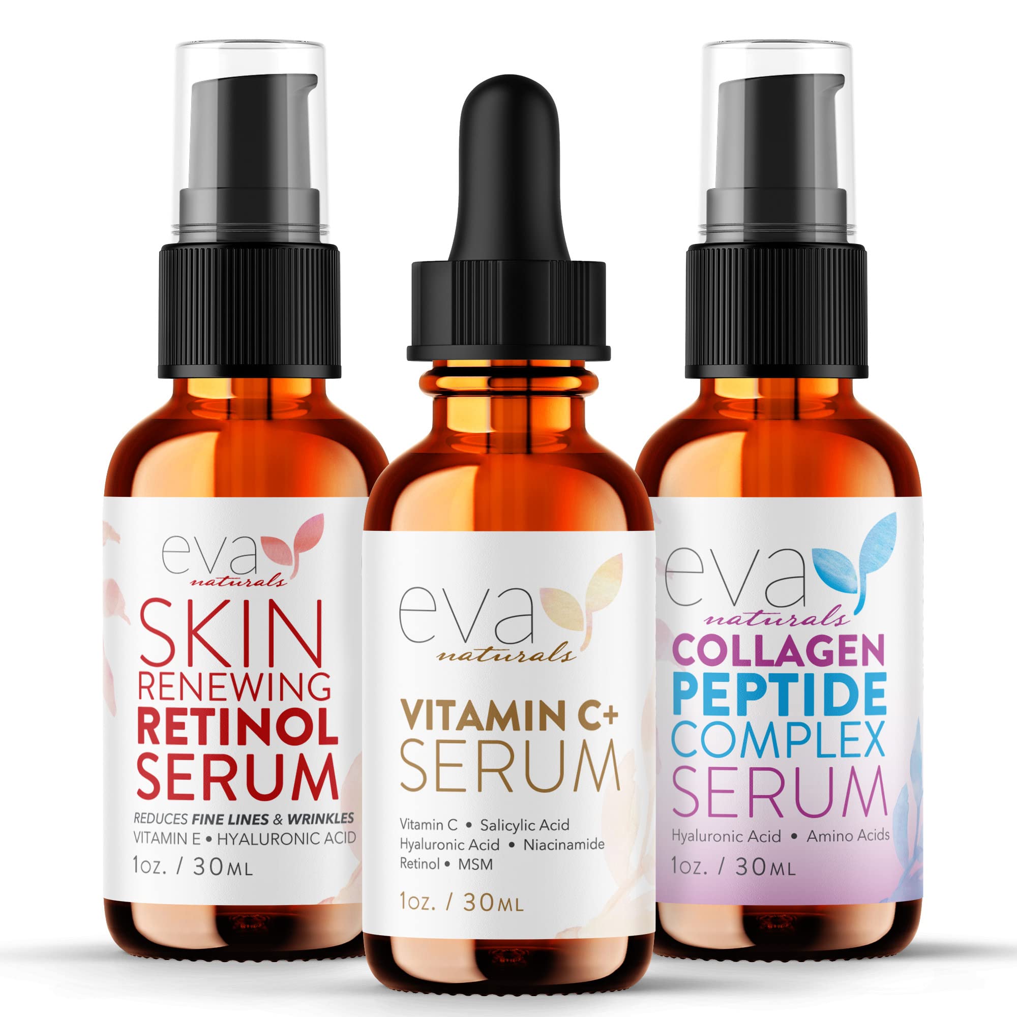 Eva Naturals Trifecta Face Serum Set – Retinol, Vitamin C & Peptides with Hyaluronic Acid & Niacinamide – Anti-Aging Skincare Bundle for Women Eva Naturals buy supplements canada