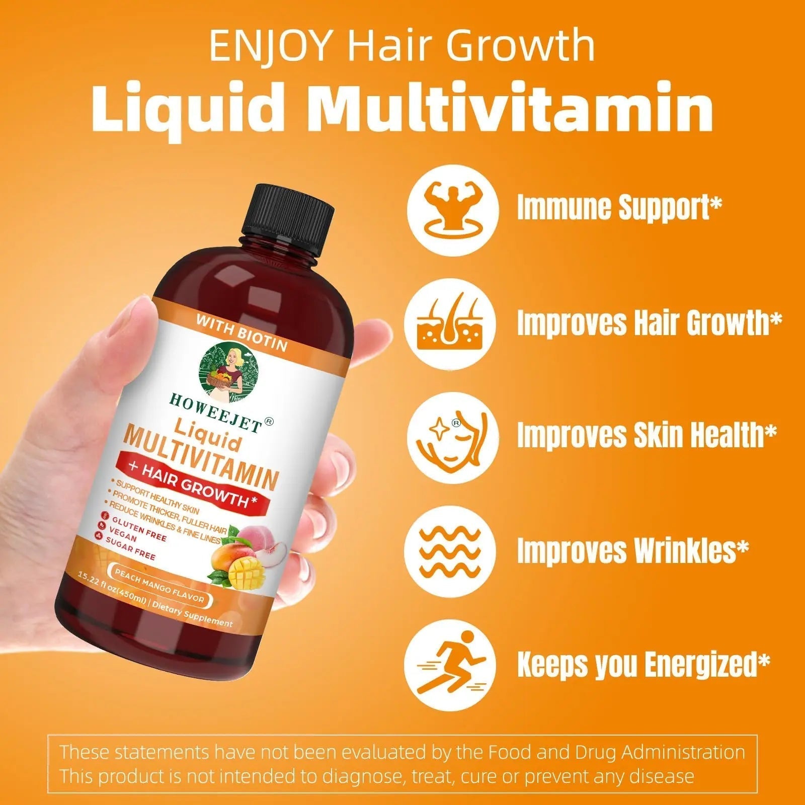 Liquid Multivitamin for Hair Growth | Biotin 10000mcg | Hair & Skin Support Supplement | Clinically Tested for Thicker Hair & Skin Elasticity HOWEEJET buy supplements canada