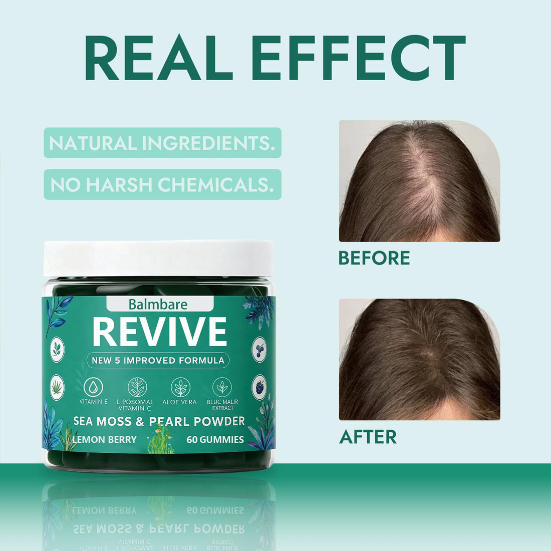 Balmbare Revive Gummies for Hair Loss, with Organic Irish Sea Moss Pearl Powder, Vitamins C & E, Aloe Vera - Supports Healthy Hair, Skin & Nails Growth (1pcs) ReviveNerve buy supplements canada