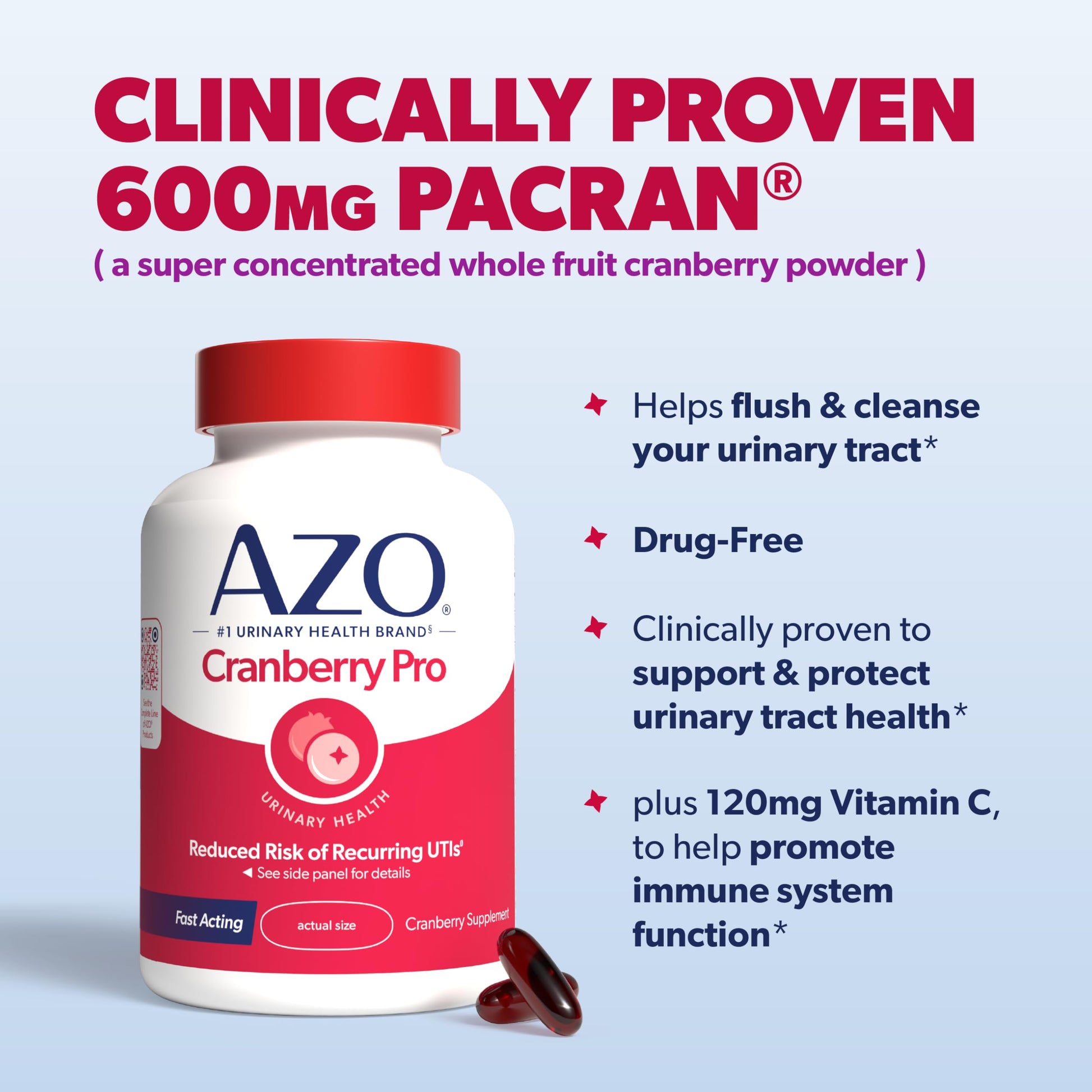 AZO Cranberry Pro, Cranberry Pills for Women & Men, 600mg Pacran, Made with Concentrated Whole Fruit Cranberry Powder to Help Cleanse and Protect The Urinary Tract AZO buy supplements canada