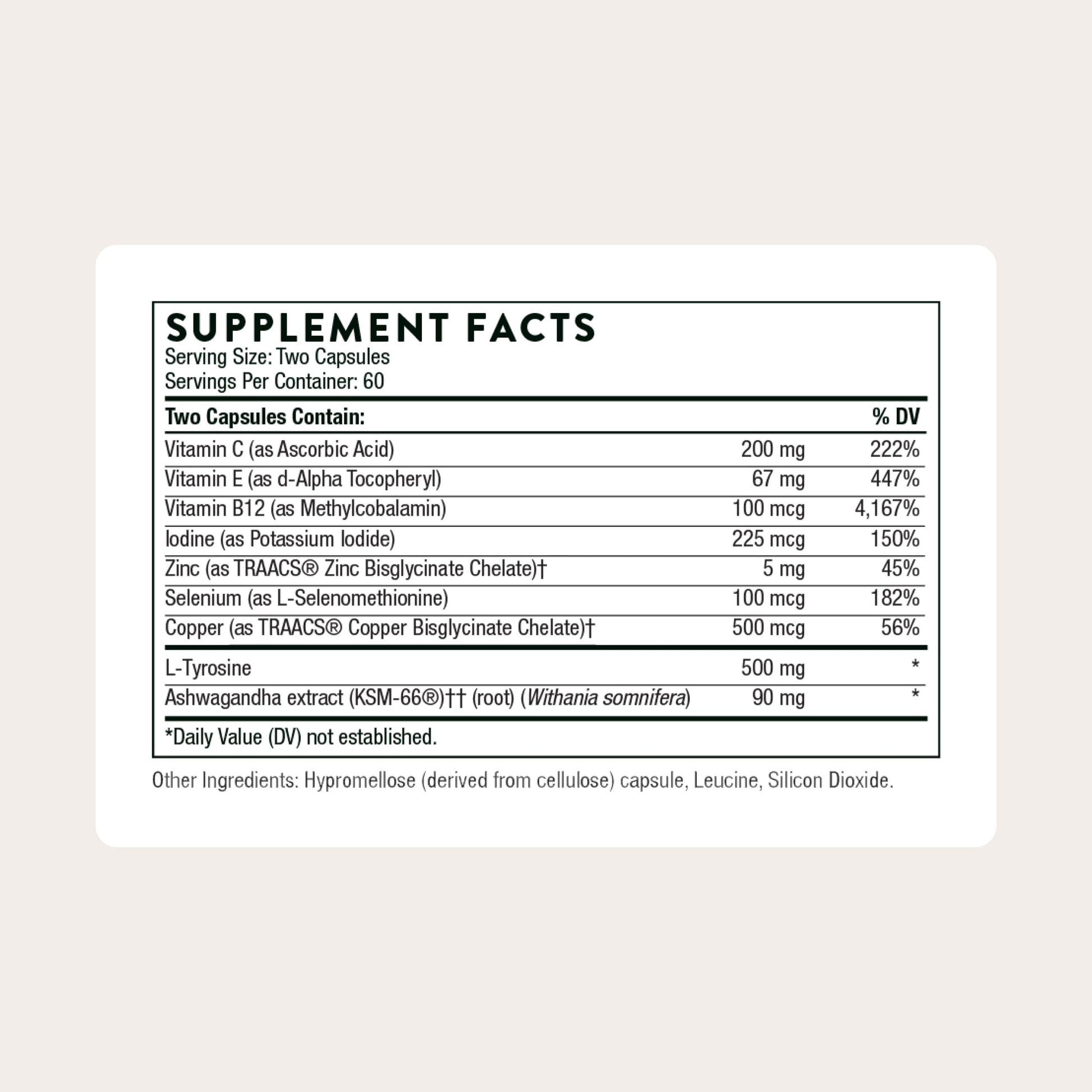 THORNE - Thyroid Health Complex (Formerly Thyrocsin) - Thyroid Cofactors for Thyroid Function Support* - Vitamins B12, C & E, Ashwagandha, Iodine, Zinc, Selenium, Copper & L-Tyrosine - 60 Servings THORNE buy supplements canada