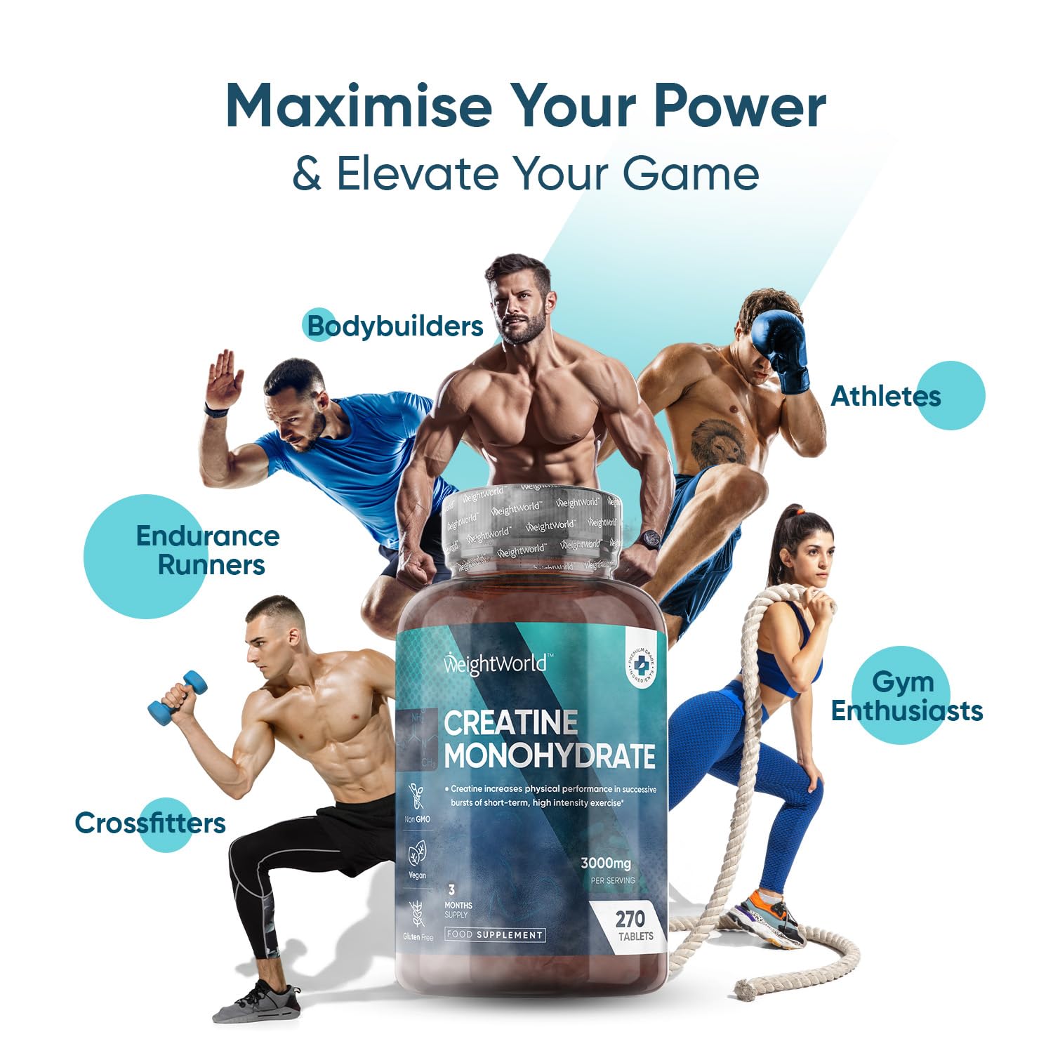 Creatine Monohydrate 3000mg - 270 Tablets - Gym Energy Supplement for Men & Women WeightWorld buy supplements canada