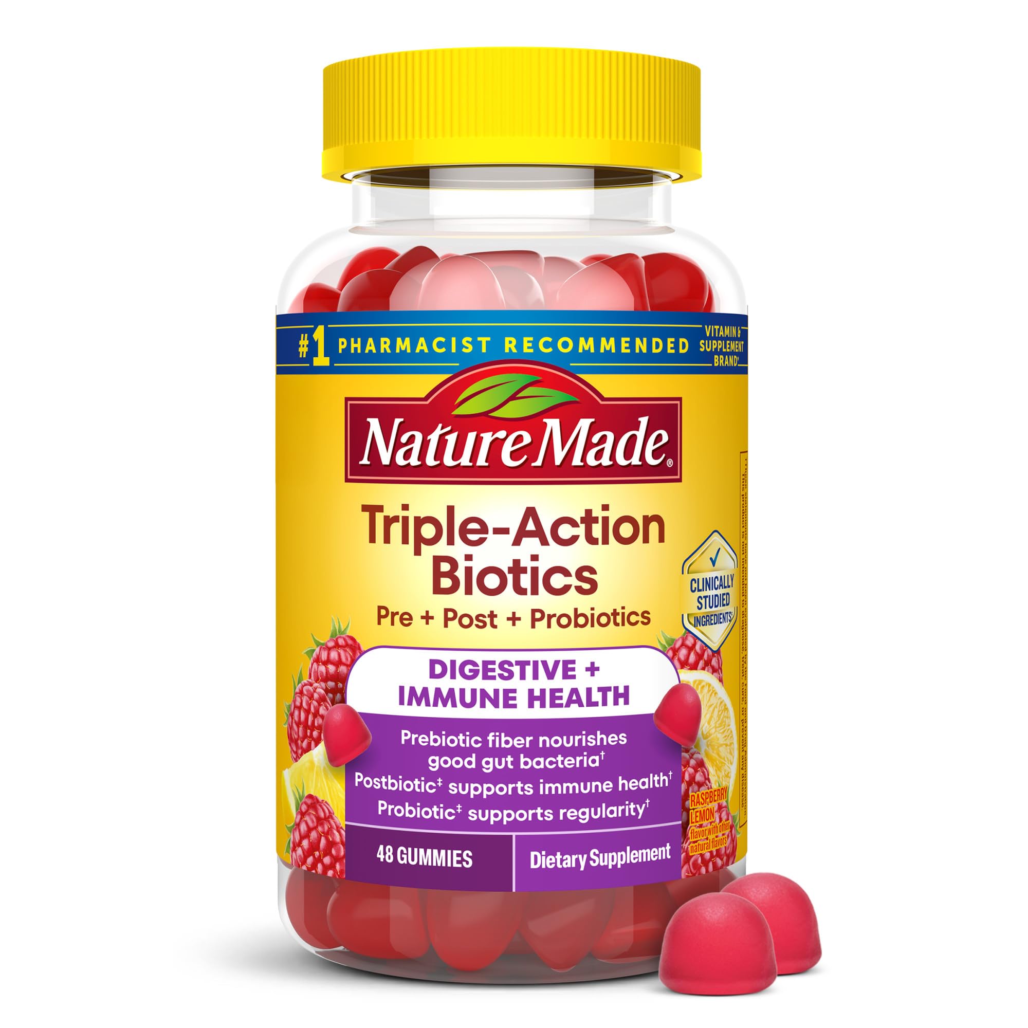 Nature Made Triple-Action Biotics, Gut and Immune Health Support, Digestive Probiotics for Women and Men, Prebiotic Fiber Gummies, 48 Gummies, 24 Day Supply Nature Made buy supplements canada