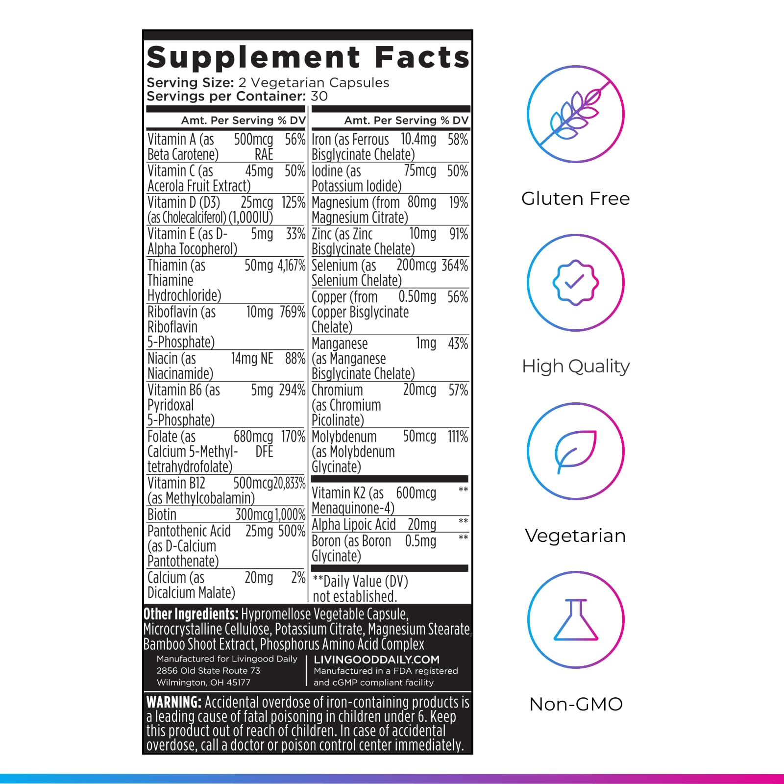 Livingood Daily Methylated Multivitamin for Women and Men, Multi Vitamin Supplement with Alpha Lipoic Acid, B Vitamins, Iron, Zinc and Selenium, Energy Livingood Daily buy supplements canada